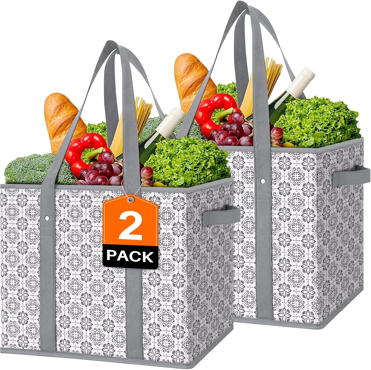 Reusable Grocery Bags [2 Pack],Large Grocery Tote Bag Water Resistant Shopping B