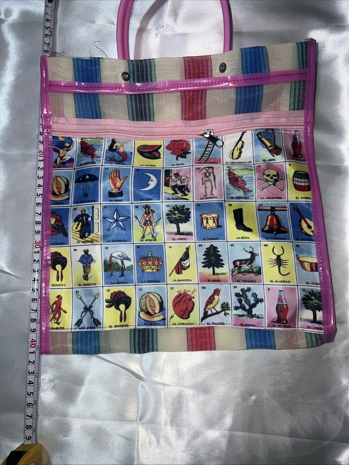 Loteria Reusable Mexican Market Mesh Bag Tote Bolsa De Mercado 16” Pink NWOT