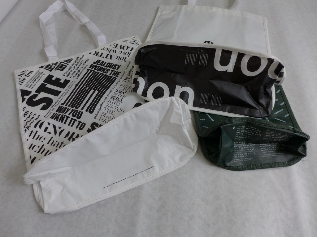 Lululemon lot of 3 Reusable Shopping Tote Bags Small Large White Black Green
