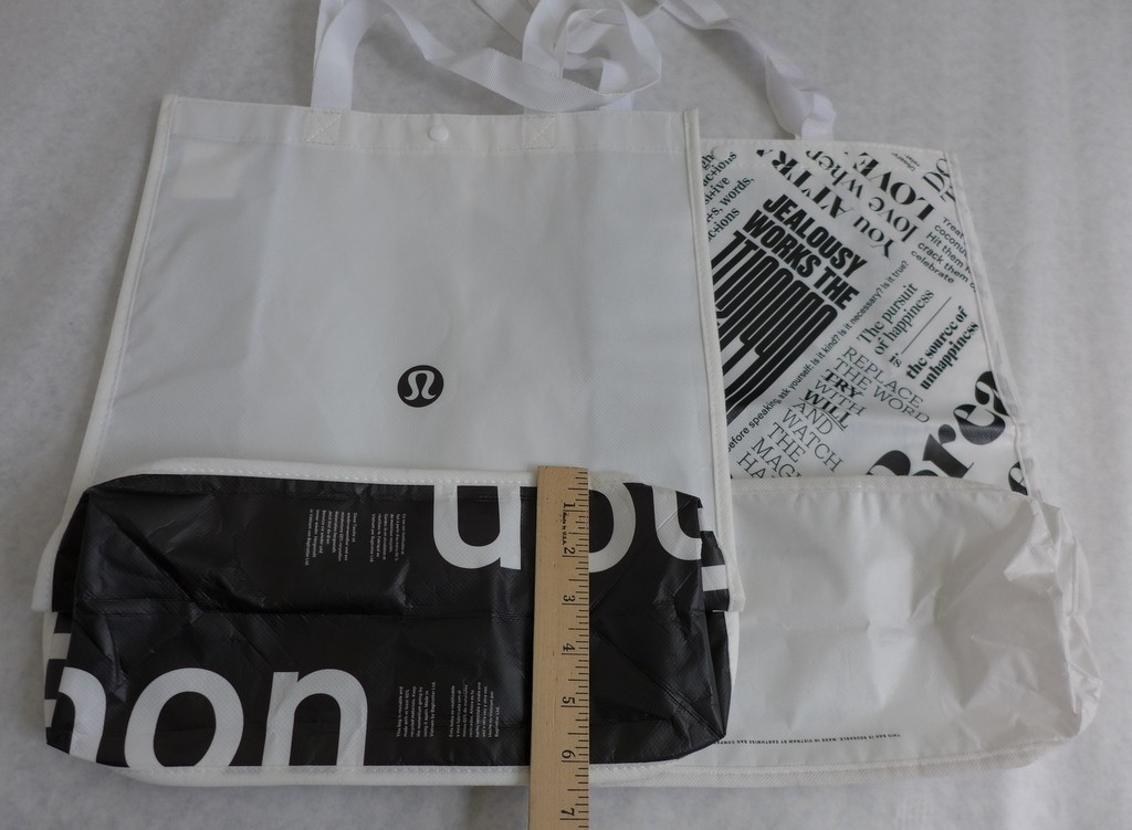 Lululemon lot of 3 Reusable Shopping Tote Bags Small Large White Black Green