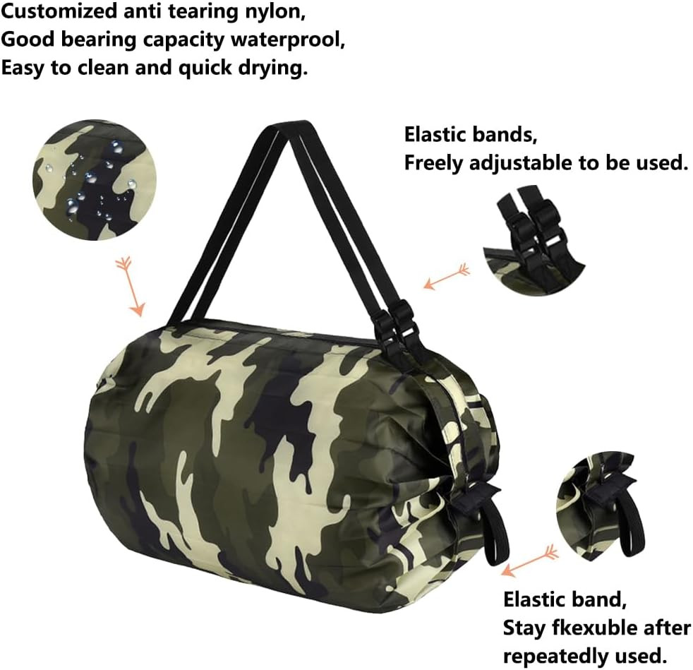 Reusable Shopping Bags, Foldable Grocery Storage Tote, Waterproof Oxford Cloth D