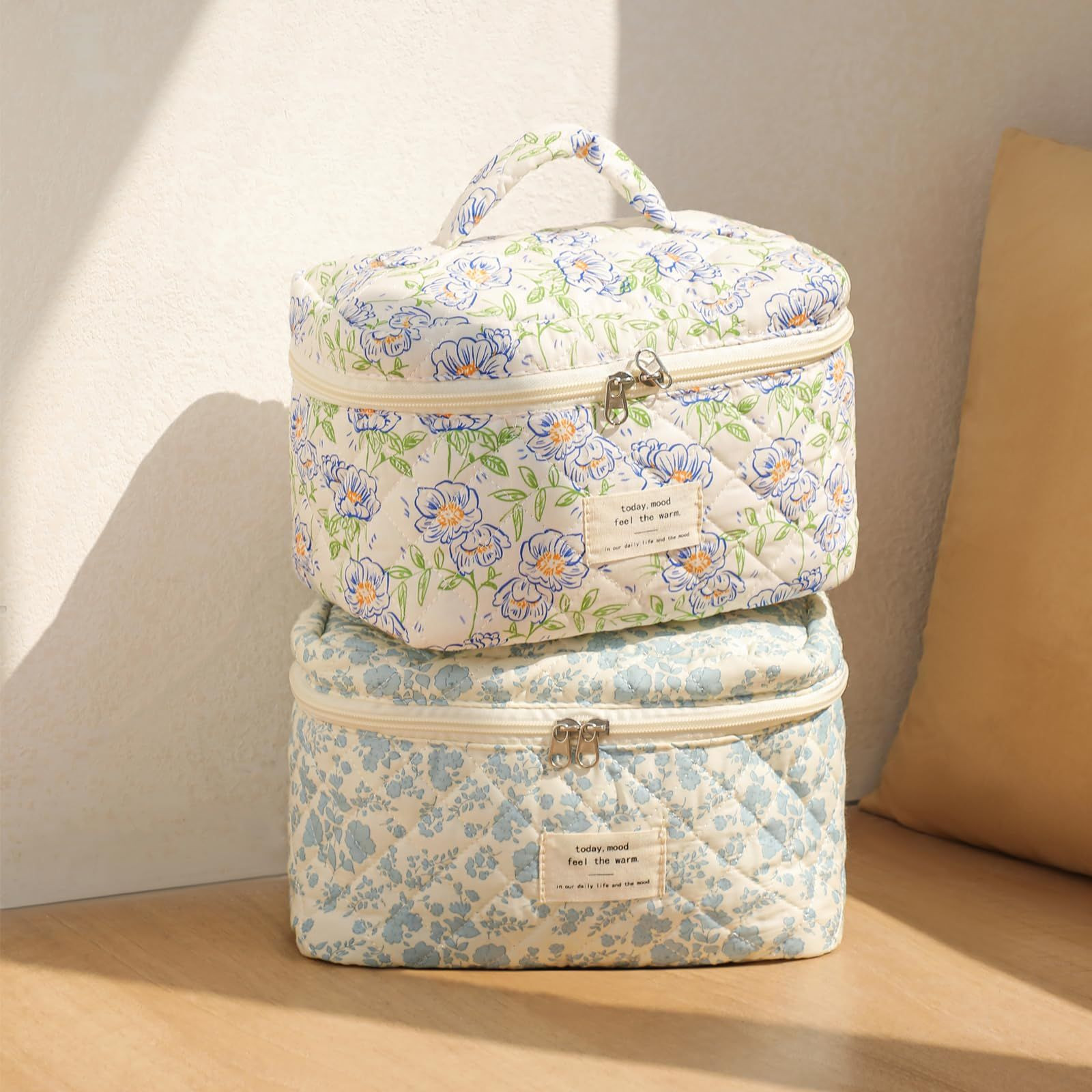 uekeboag Large Travel 10 inches x6 x 5.5 inches, 01Lightblue Flower