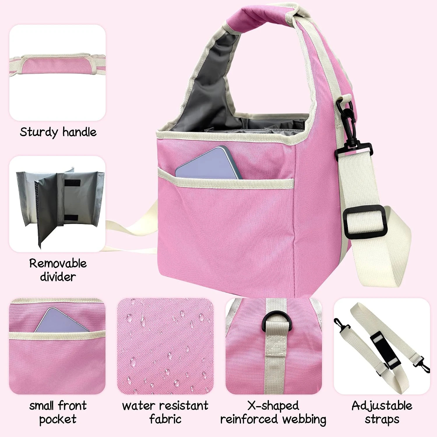 Reusable Drink Carrier Tote Bag with Handle Family Size 4 Compartment Water Bott