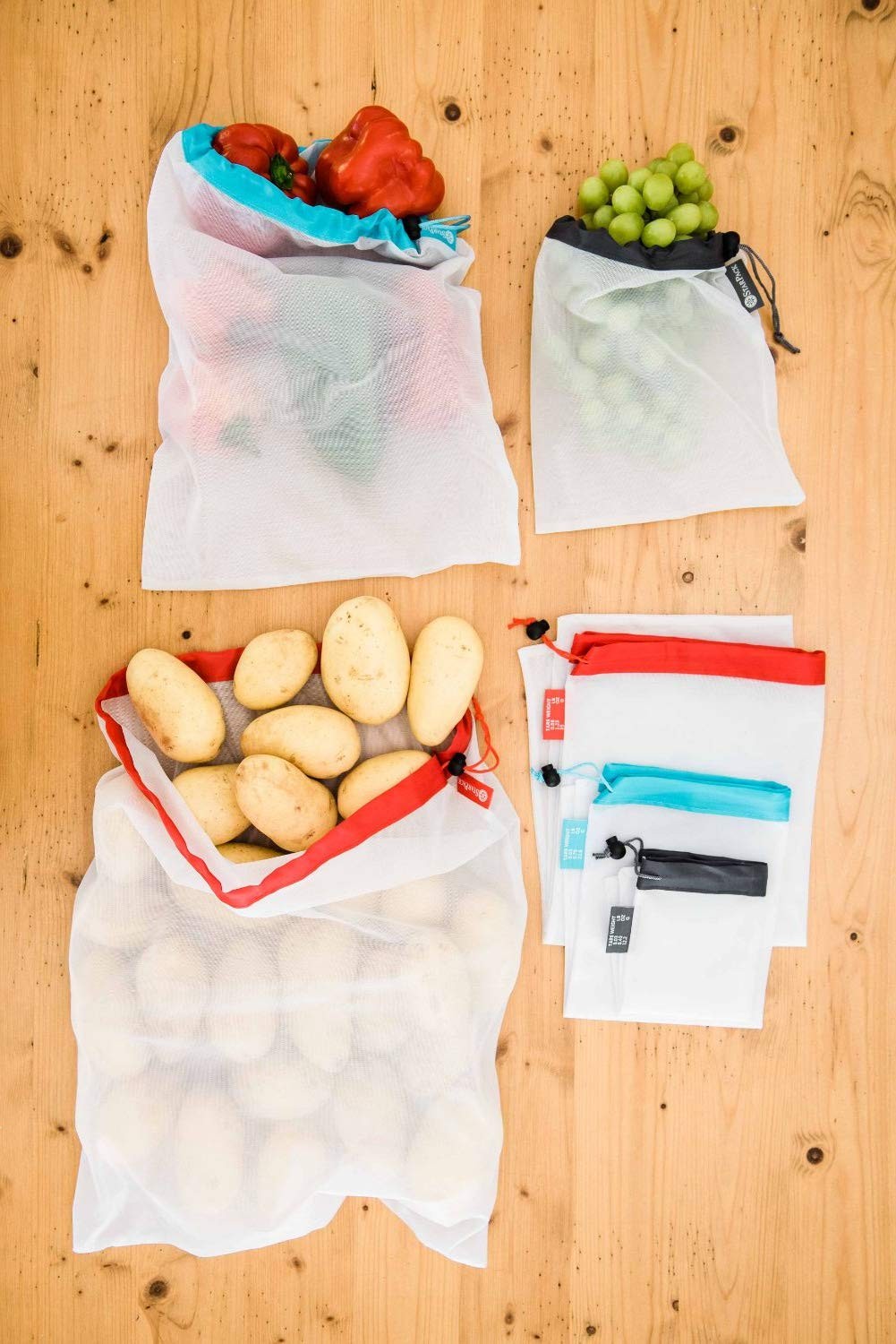 StarPack Reusable Produce Bags – Zero Waste Large, White, Red, Blue, Gray