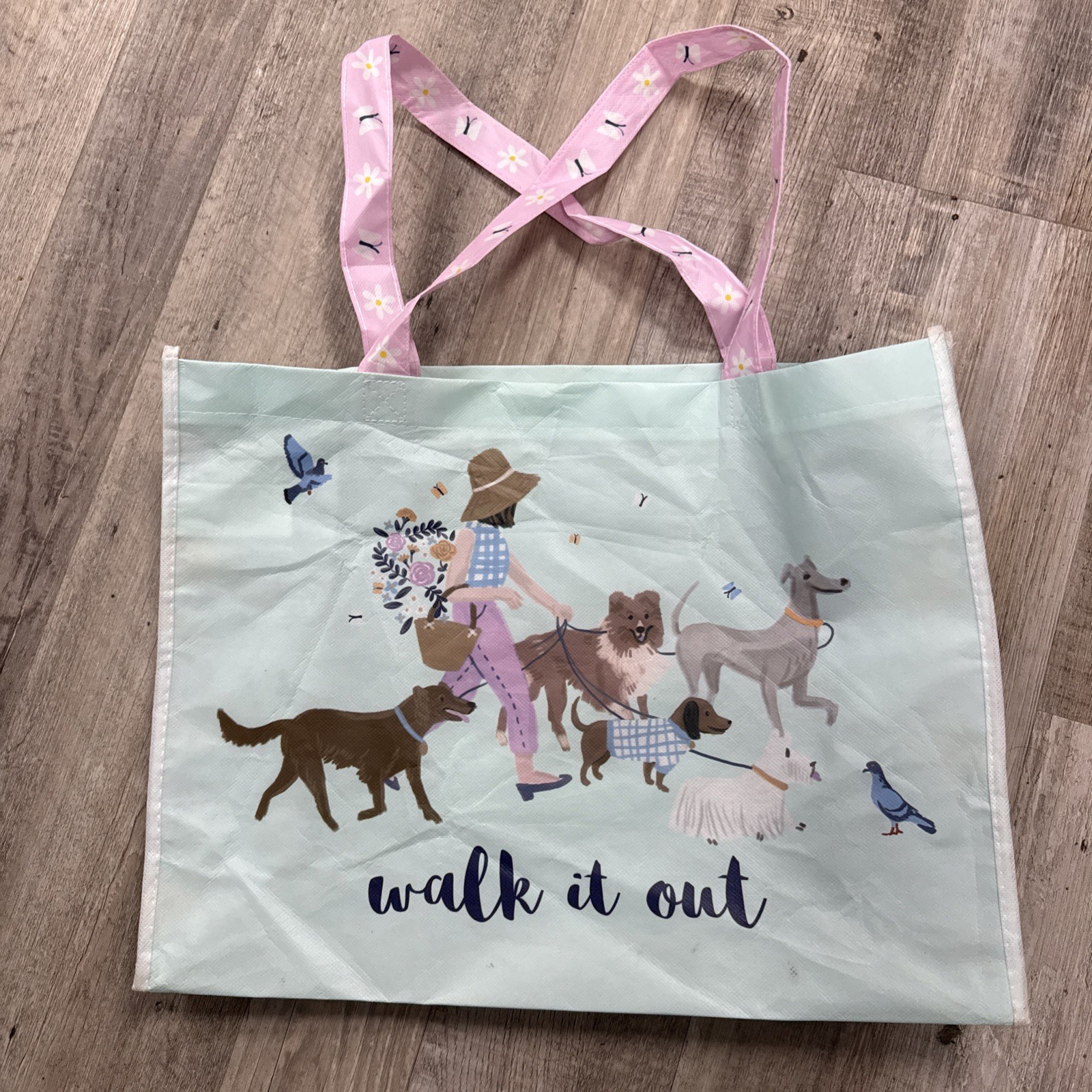 Joann Fabrics Reusable Shopping Bag “Walk It Out” Multiple Dogs Cute Floral