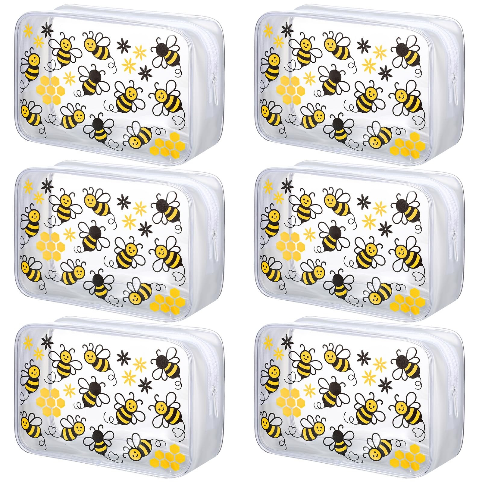 Sunnymove 6 Pcs Bee Cosmetic Bag 7.09 x 4.72 x 2.36 inches, clear