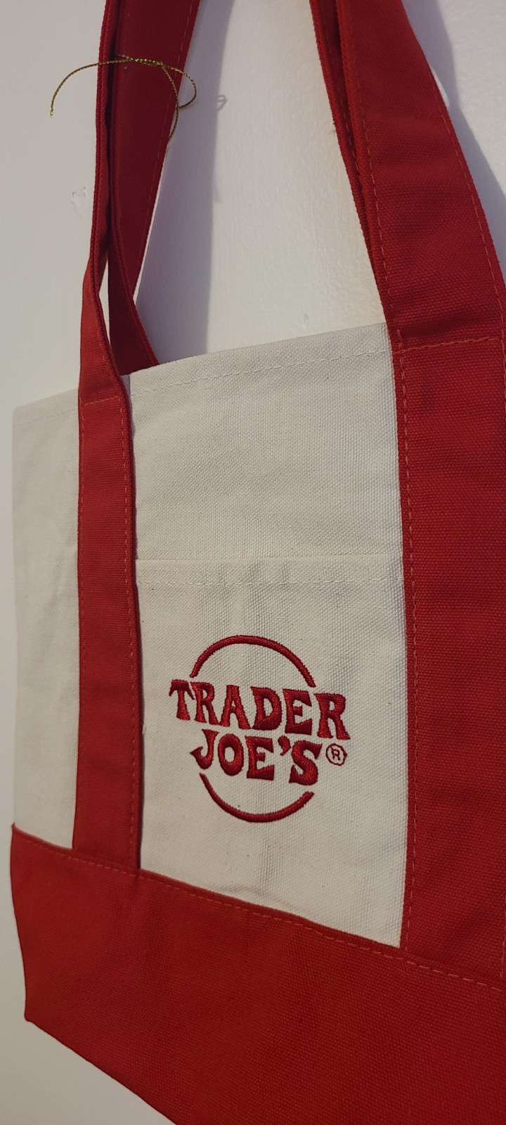 Trader Joe’s Red Mini Canvas Tote with 3 pockets includes side pockets Bag