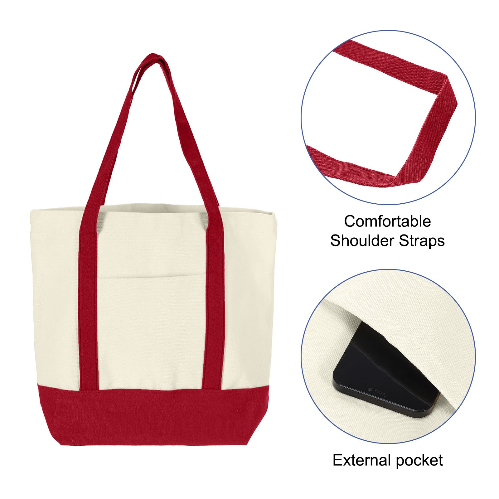 1Pcs 16″ x 14″ x 4″ Reusable Canvas Bag Tote Bag (Red)