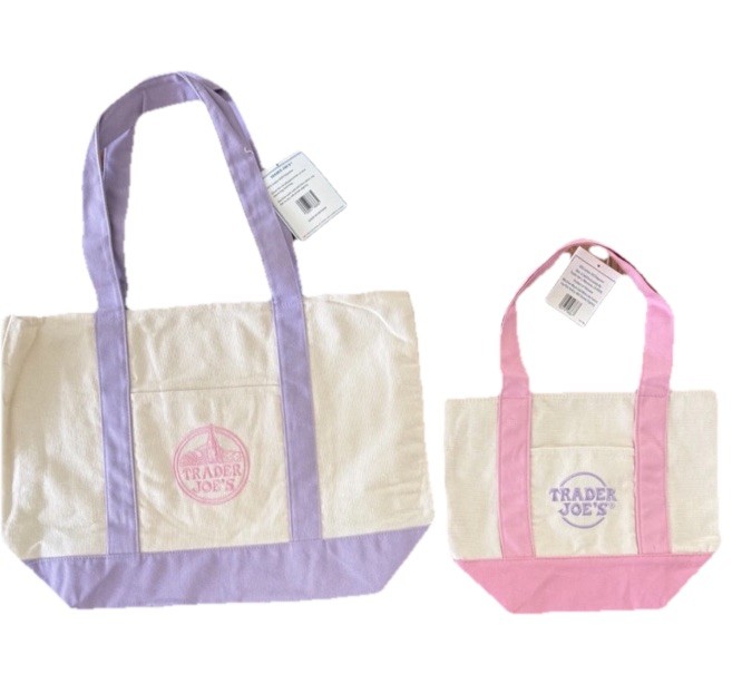 Trader Joe’s Lavender Purple Large + Pink Mini Canvas Tote Bag 2 Set Limited 🛍️