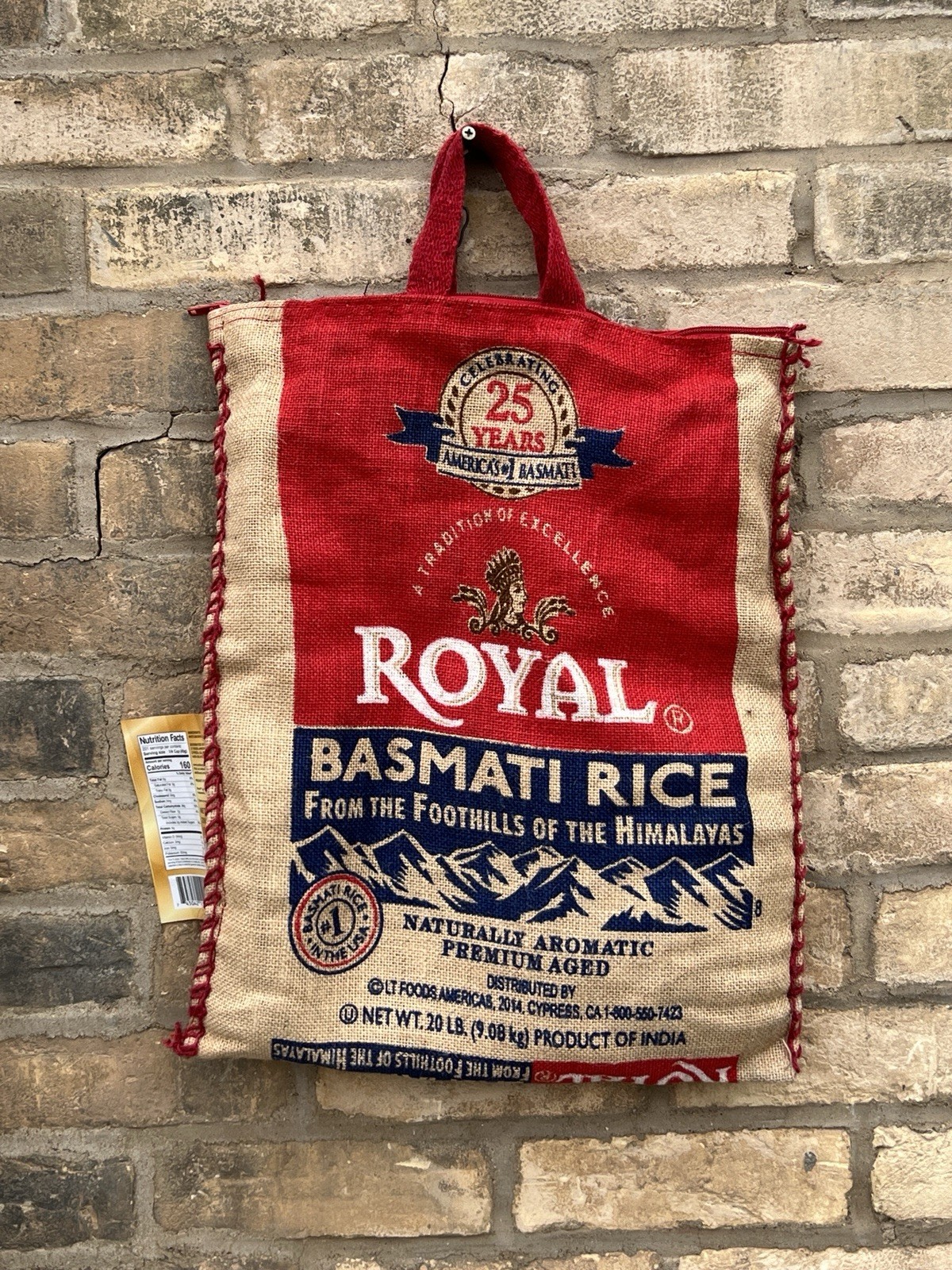 ROYAL Basmati Rice 25th Anniversary Reusable Burlap Shopping Bag Only (No Rice)