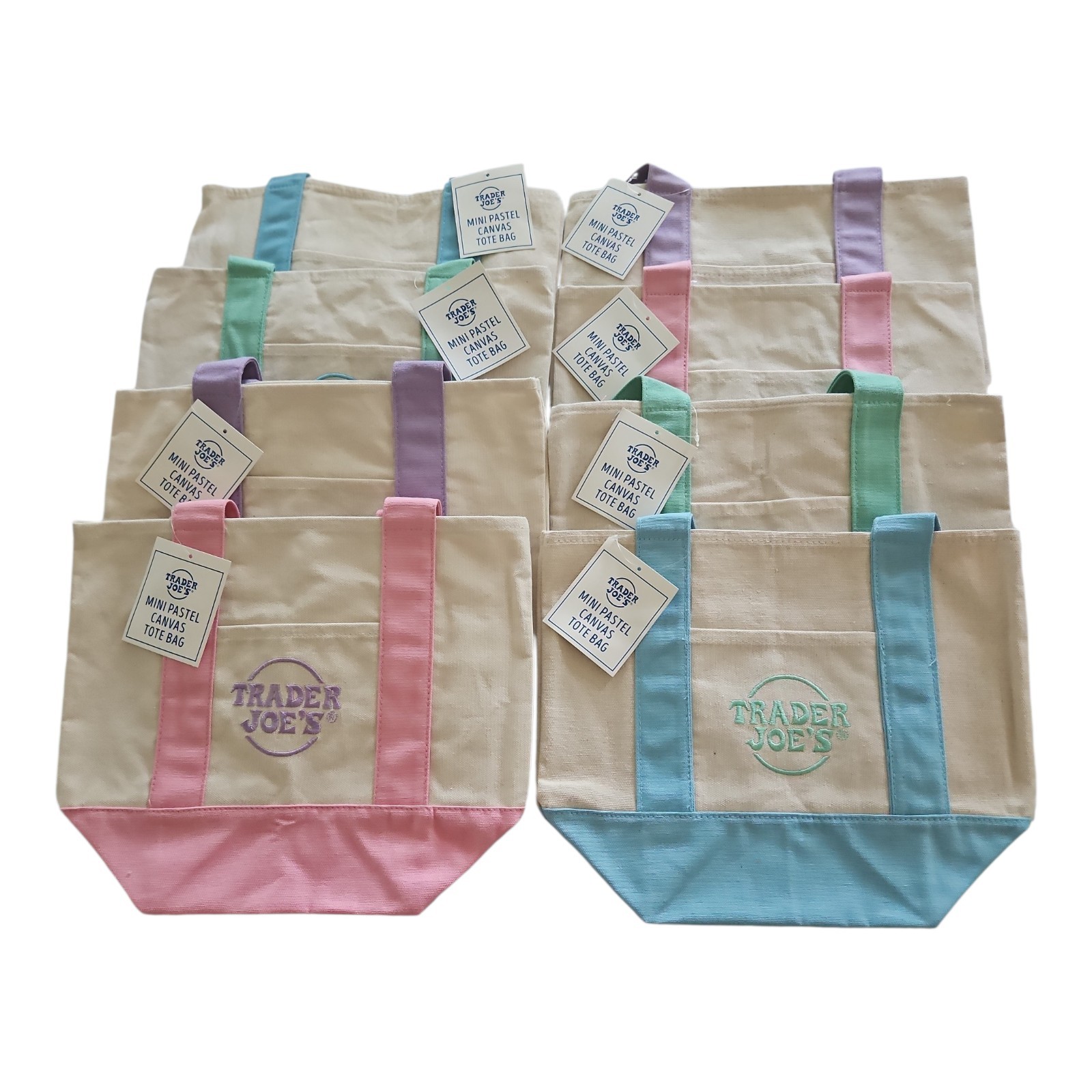 Trader Joe’s Mini Pastel Canvas Tote Bags, 8 Total, 4 Colors 2026 Spring Edition
