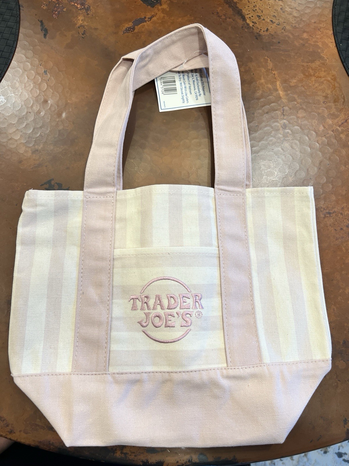 Trader Joe’s MINI Canvas Reusable Bag, White And Pink