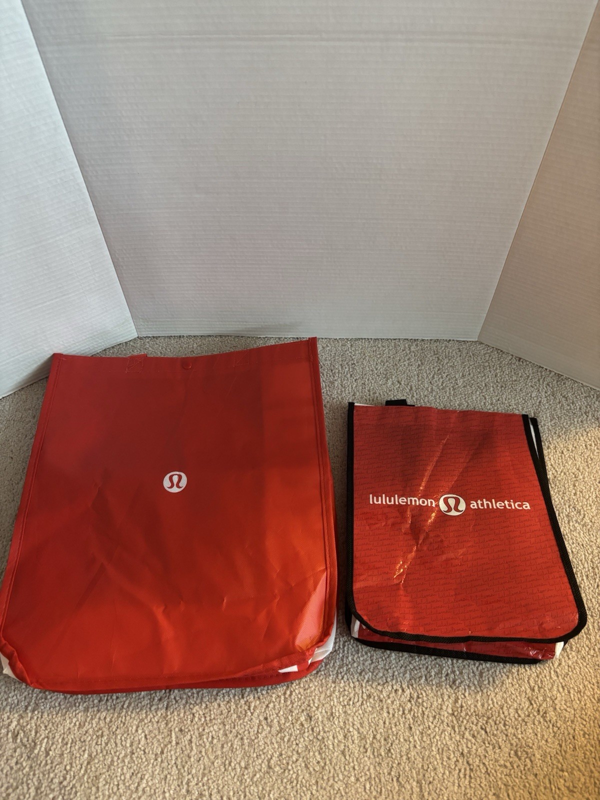 Lululemon Red And White Logo Reusable Large And Small Shopping Tote Bags.