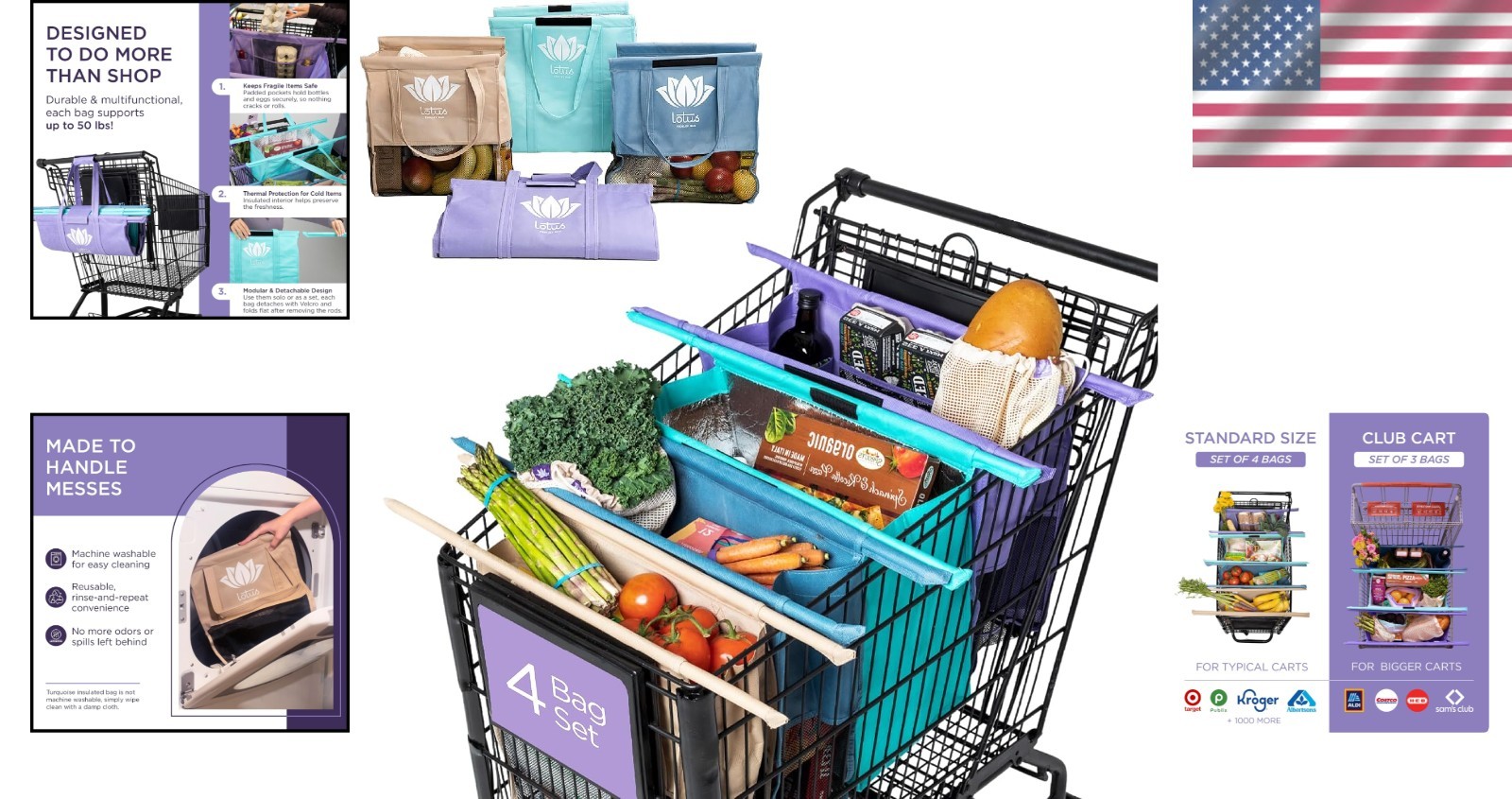 Lotus Trolley Bags Set – Purple, Turquoise, Blue, Brown