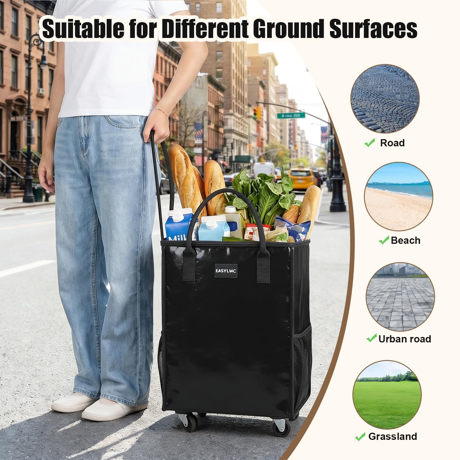 Reusable Hauler Rolling Tote Bag, Collapsible Portable Shopping Cart with Whe…