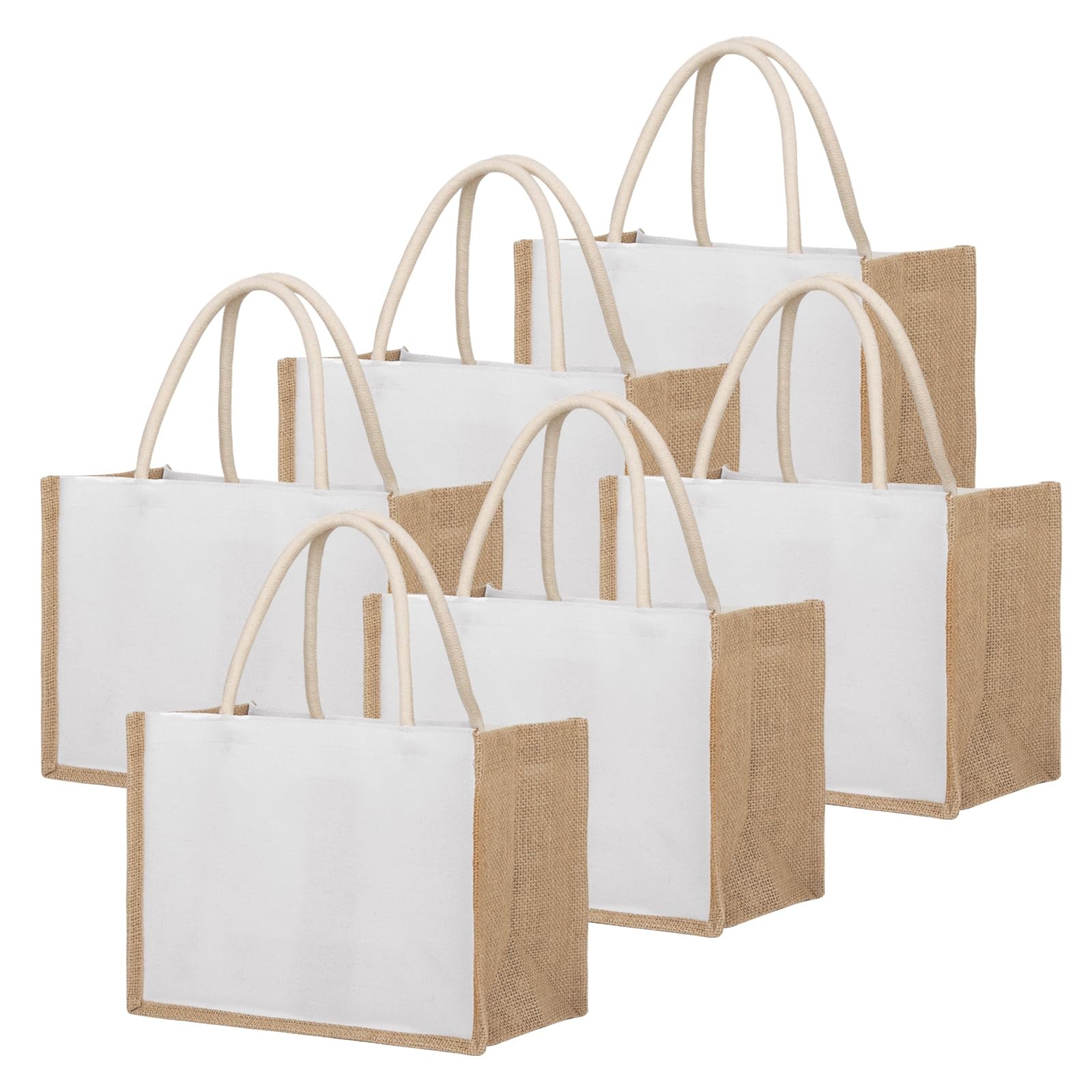 6 PCS Jute Burlap Reusable Grocery Tote Bags With Handles DIY