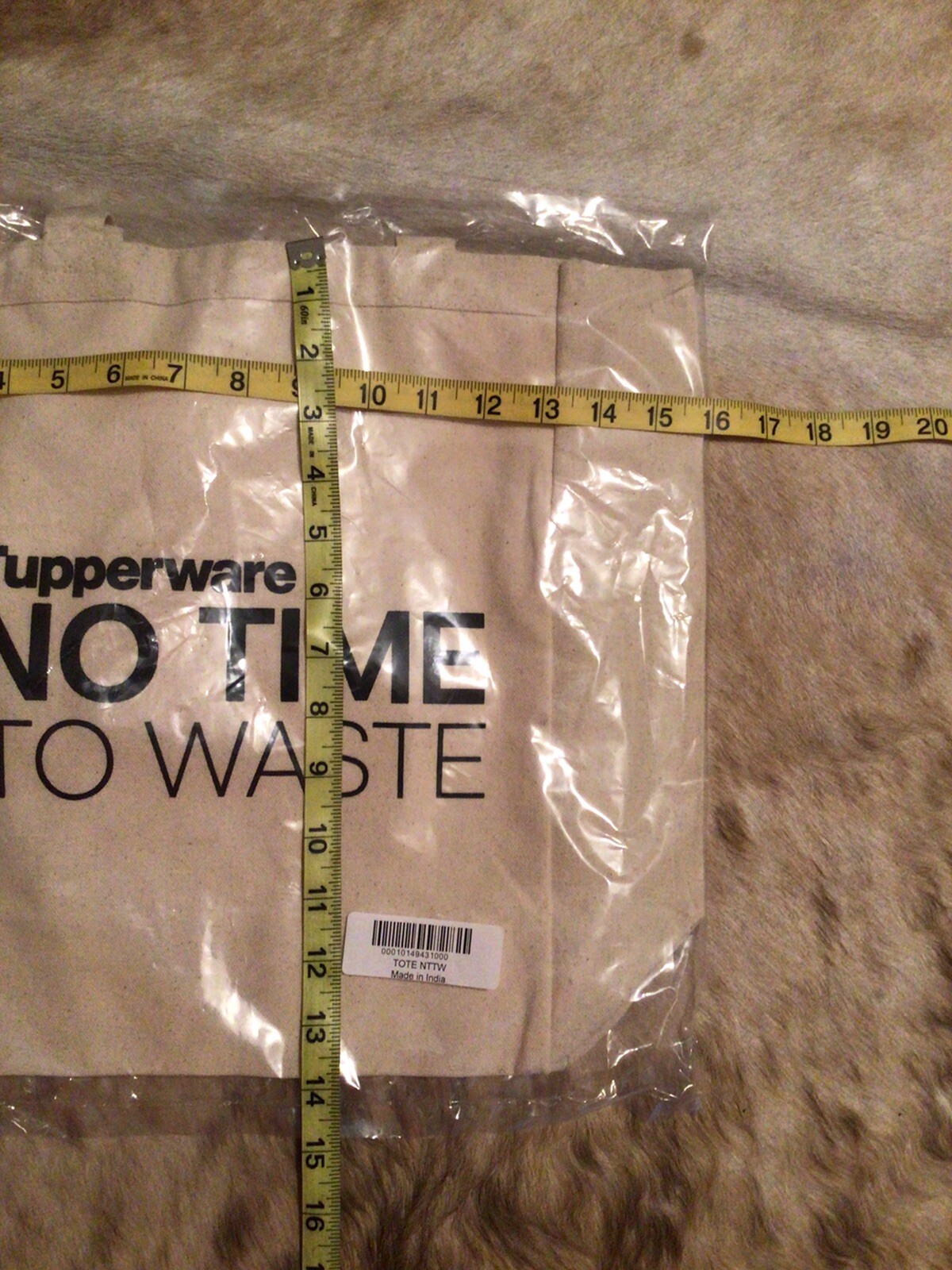 TUPPERWARE Canvas “NO TIME TO WASTE” Tote Bag Brand New Reusable NEW IN PACKAGE