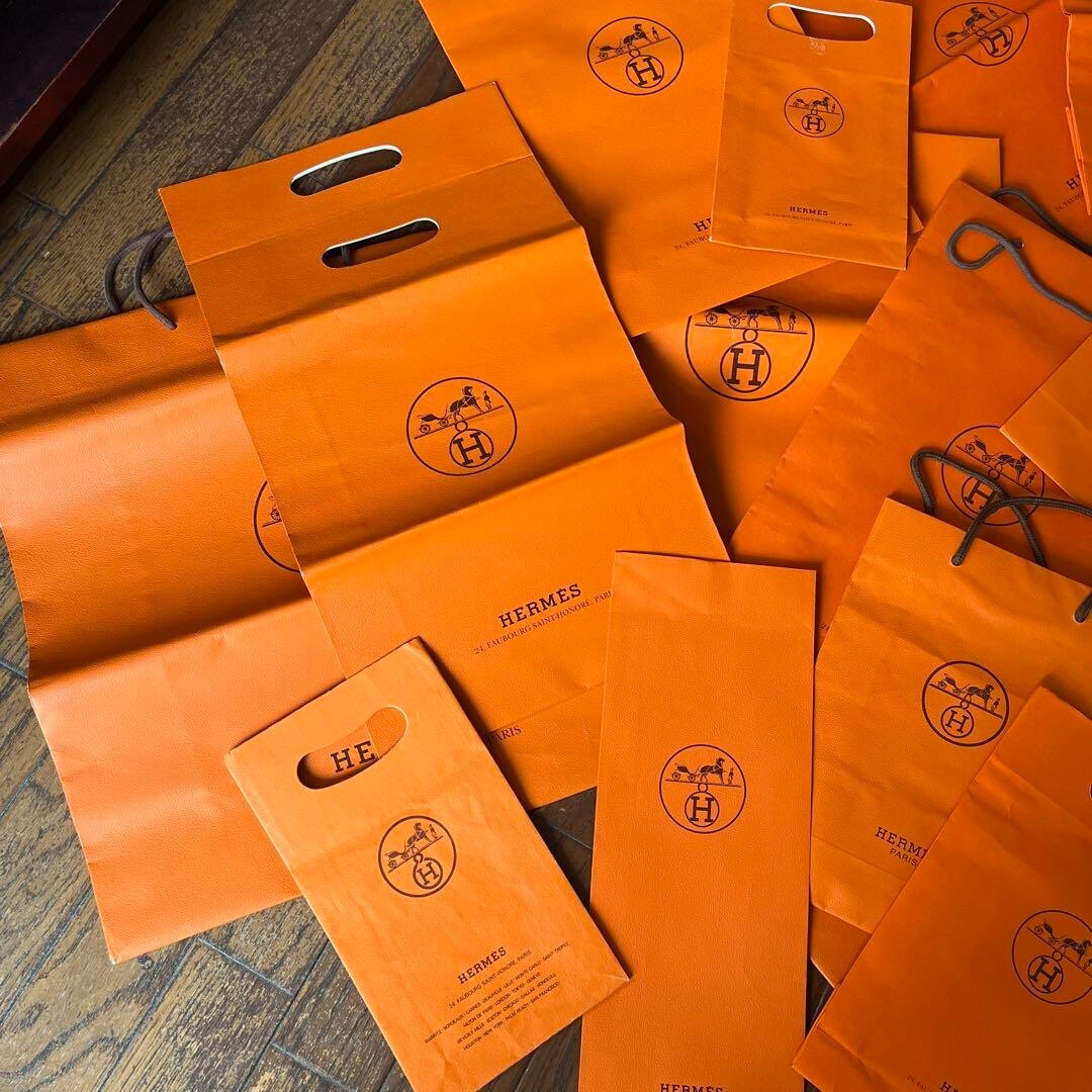 23 packs Authentic Hermes Orange Shopping Paper Gift Tote Bags-Various size