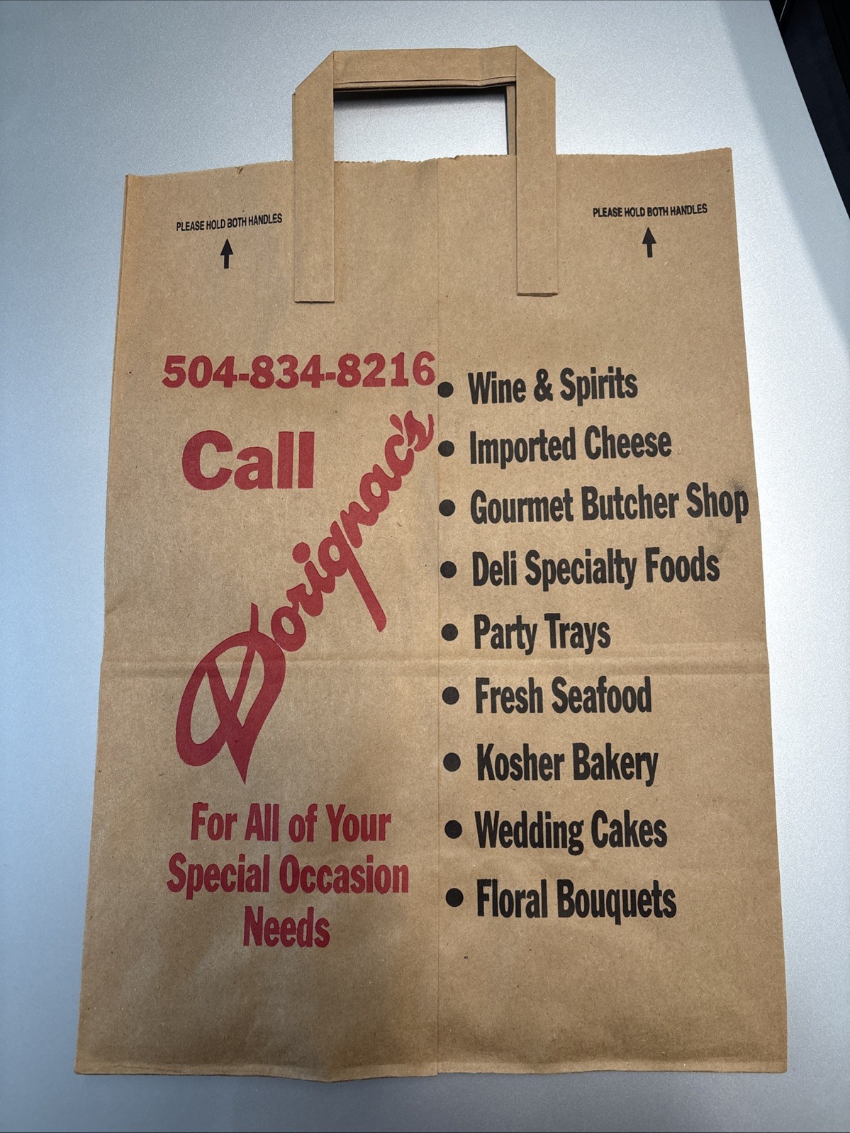 Dorignac’s Food Center Paper Grocery Bags Lot of 10 Flat Bottom Craft• Storage