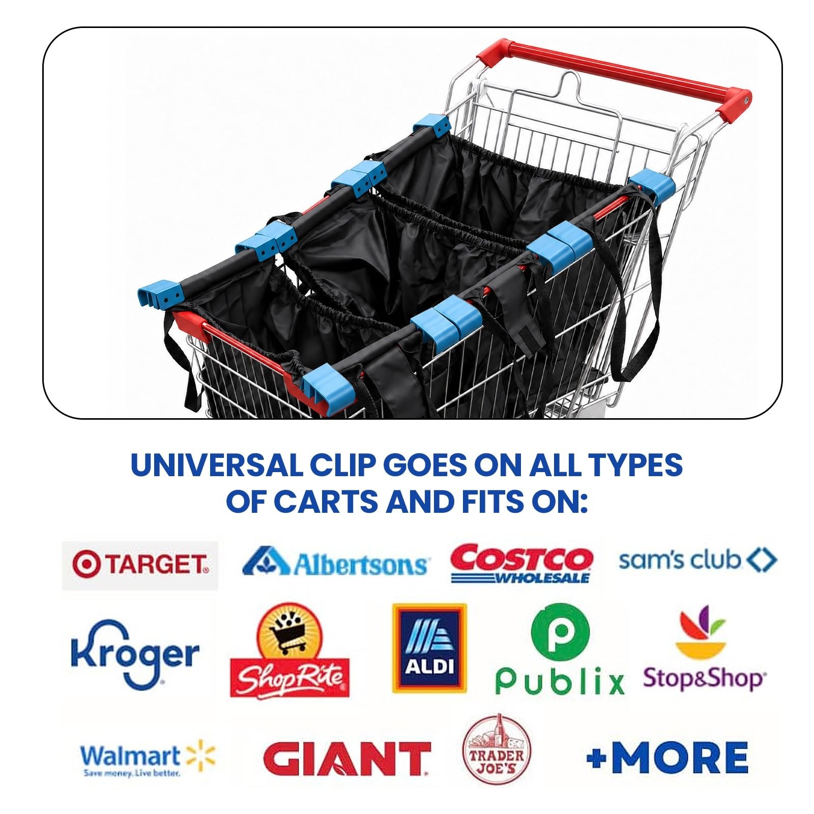 Reusable Universal Cart Bags 3-Pack, Eco-Friendly Grocery Organizers with Clips