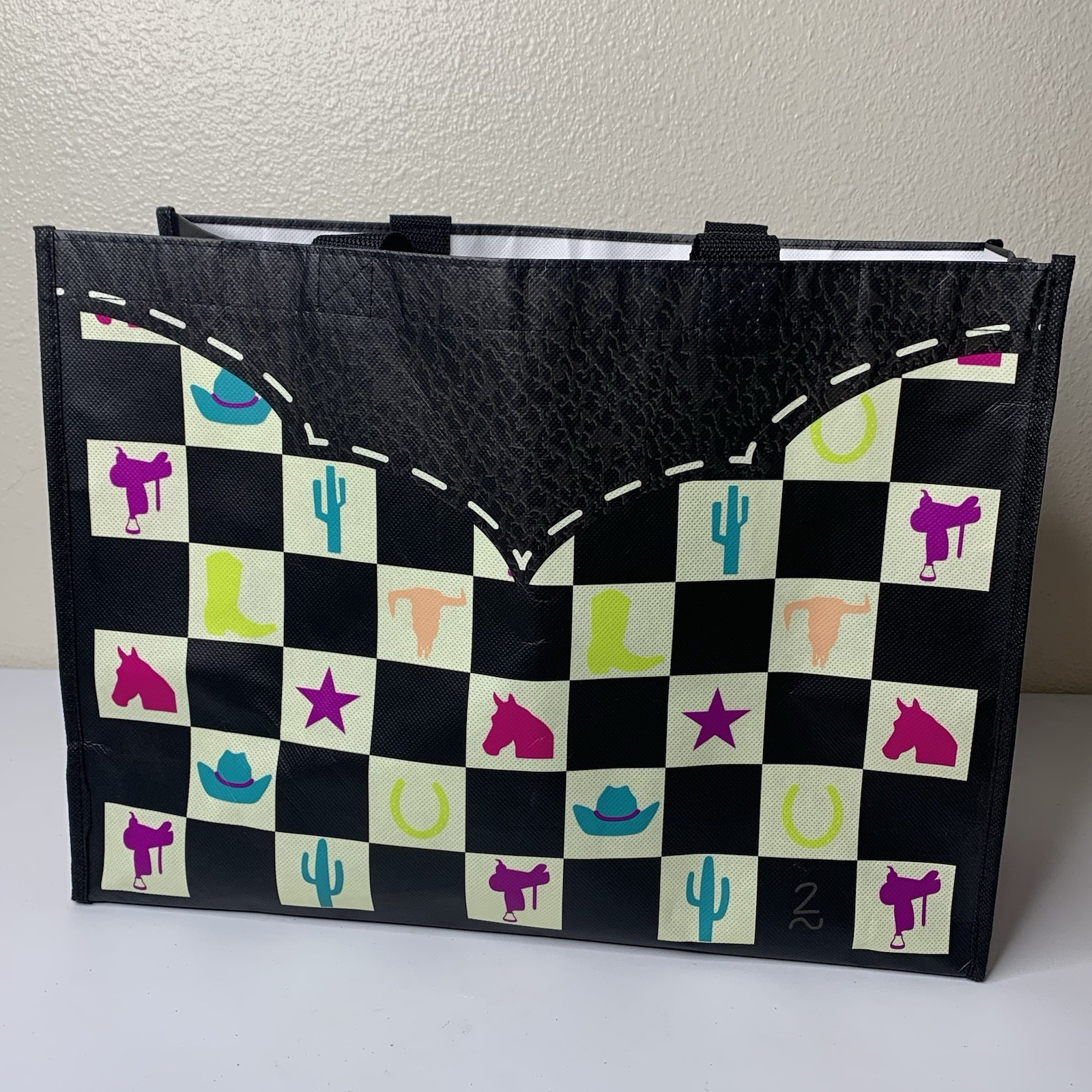 2flyco Reusable Tote Bag Yeehaw Whoa Let Them Be Basic Cactus Horse Saddle Boot