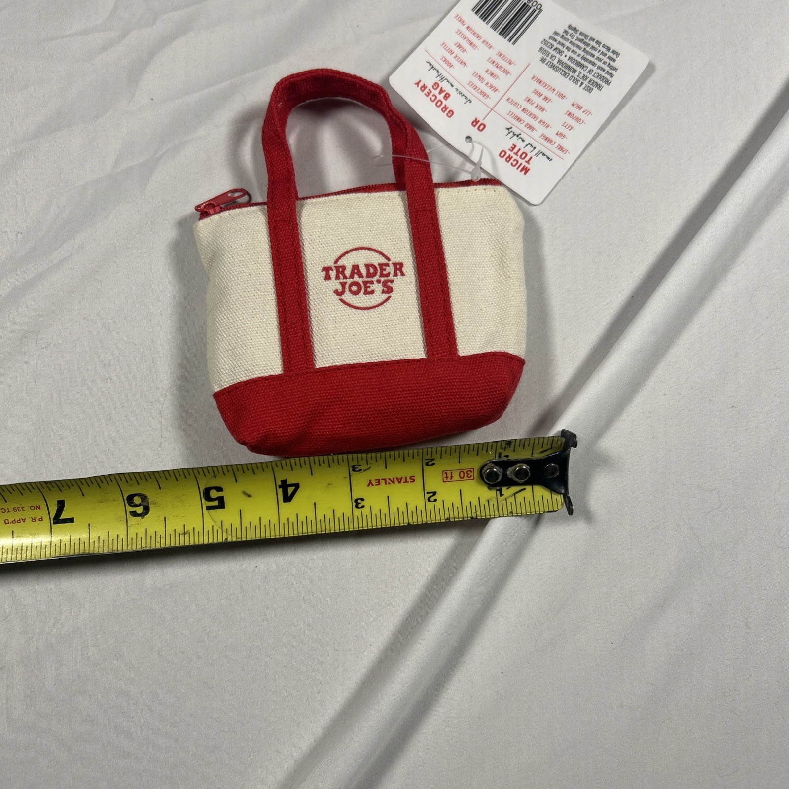Trader Joe’s Micro Tote Canvas Red Tote with Reusable Grocery Foldable Tote Bag