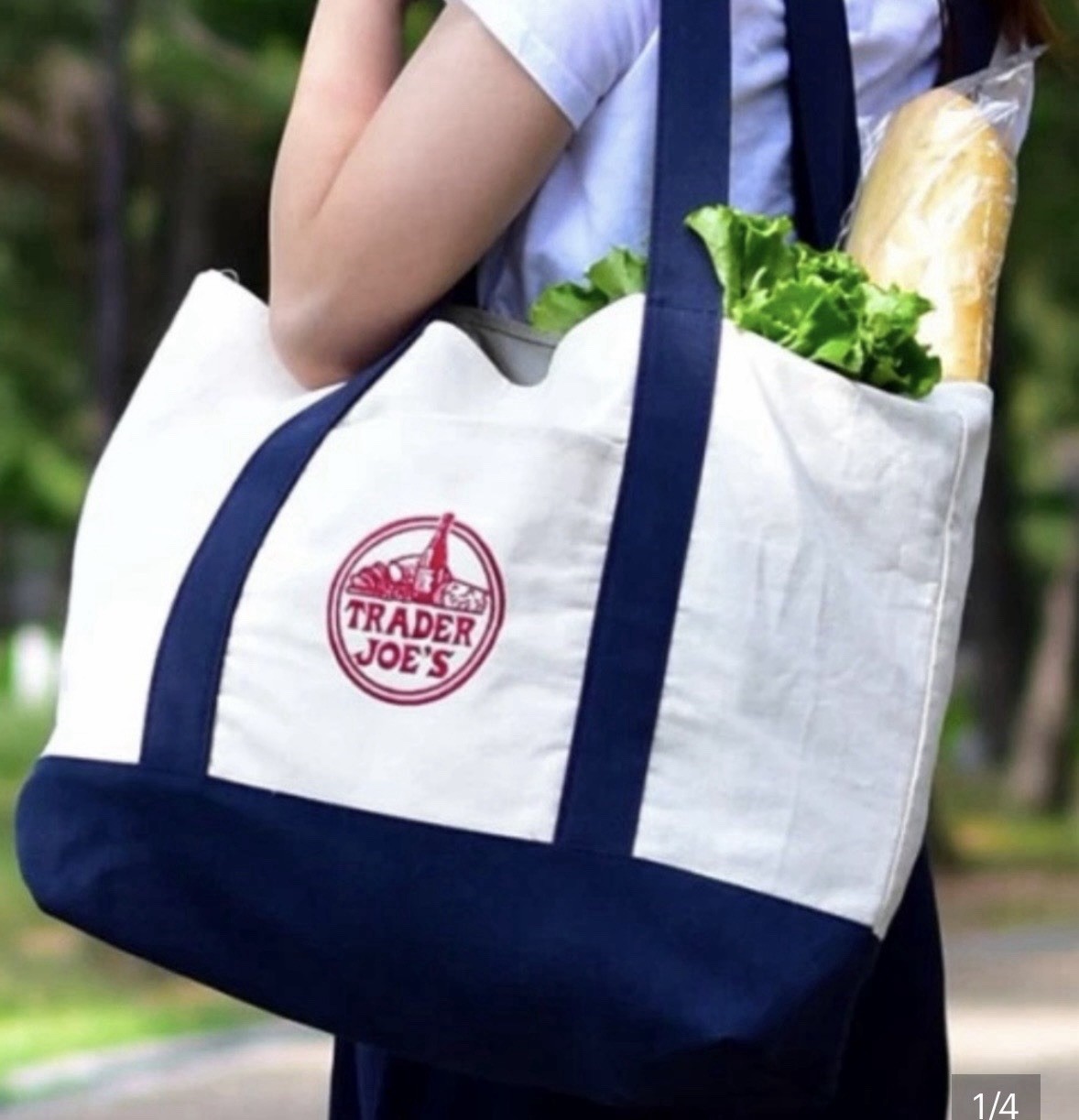 New Trader Joe’s Canvas Tote Bag – Large Classic Navy & Cream – NWT