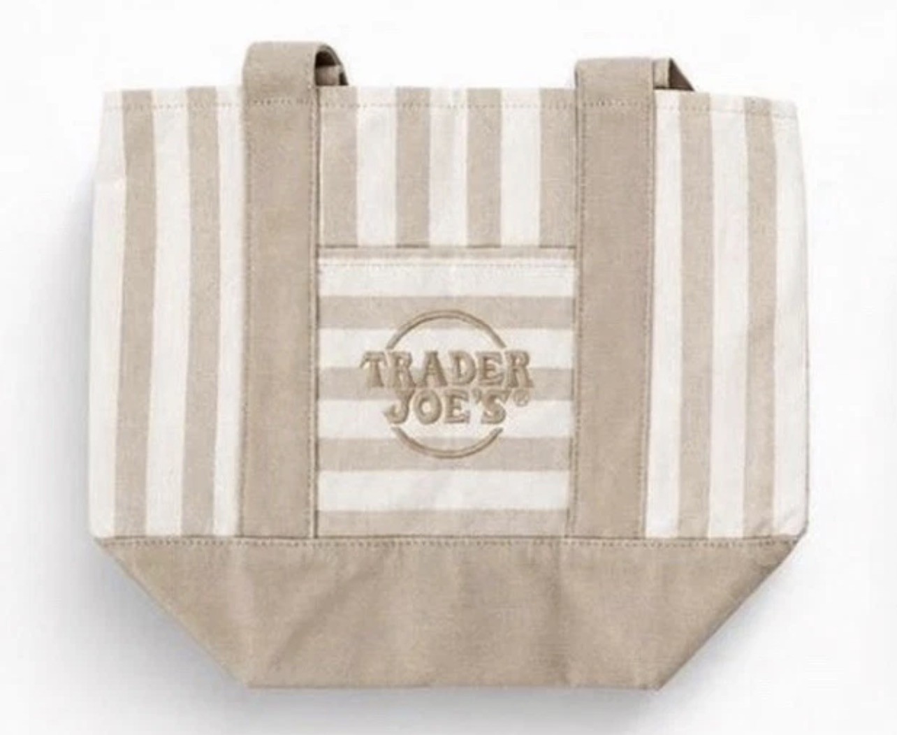 Trader Joe’s Mini Canvas Tote Bag Desert Sand Striped Reusable Khaki