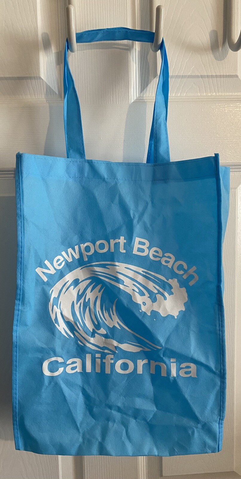 Newport Beach California Wave Design Light Blue Reusable Fabric Tote Bag