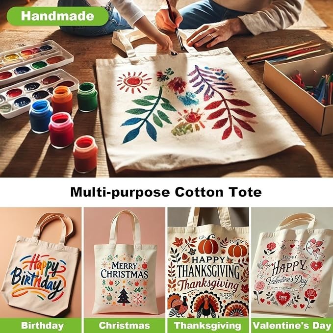 Canvas Tote Bag 4 Pack Reusable Cotton Shopping Bags DIY Craft Blank