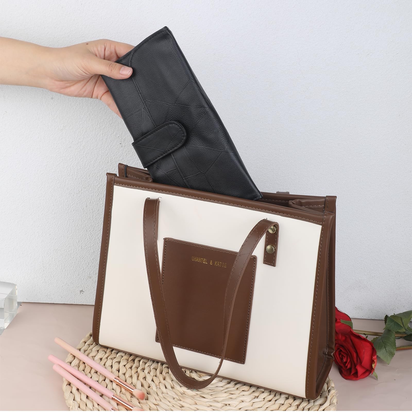 JJUNW Makeup Brush Holder, Roll Up Organizer Bag, black