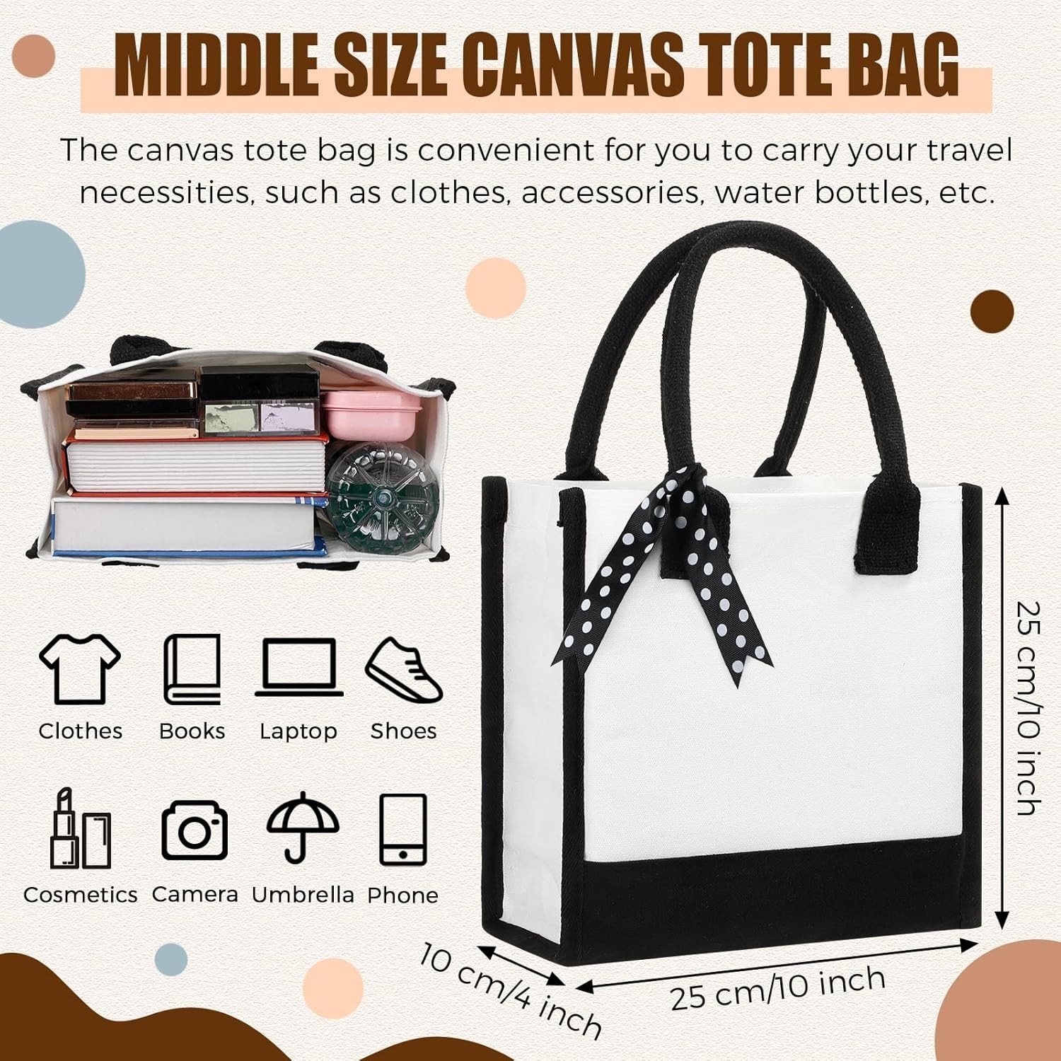 12 Pcs Small Canvas Tote Gift Bags Bulk Women Size 10 x 10 x 4 Inch Sublimation