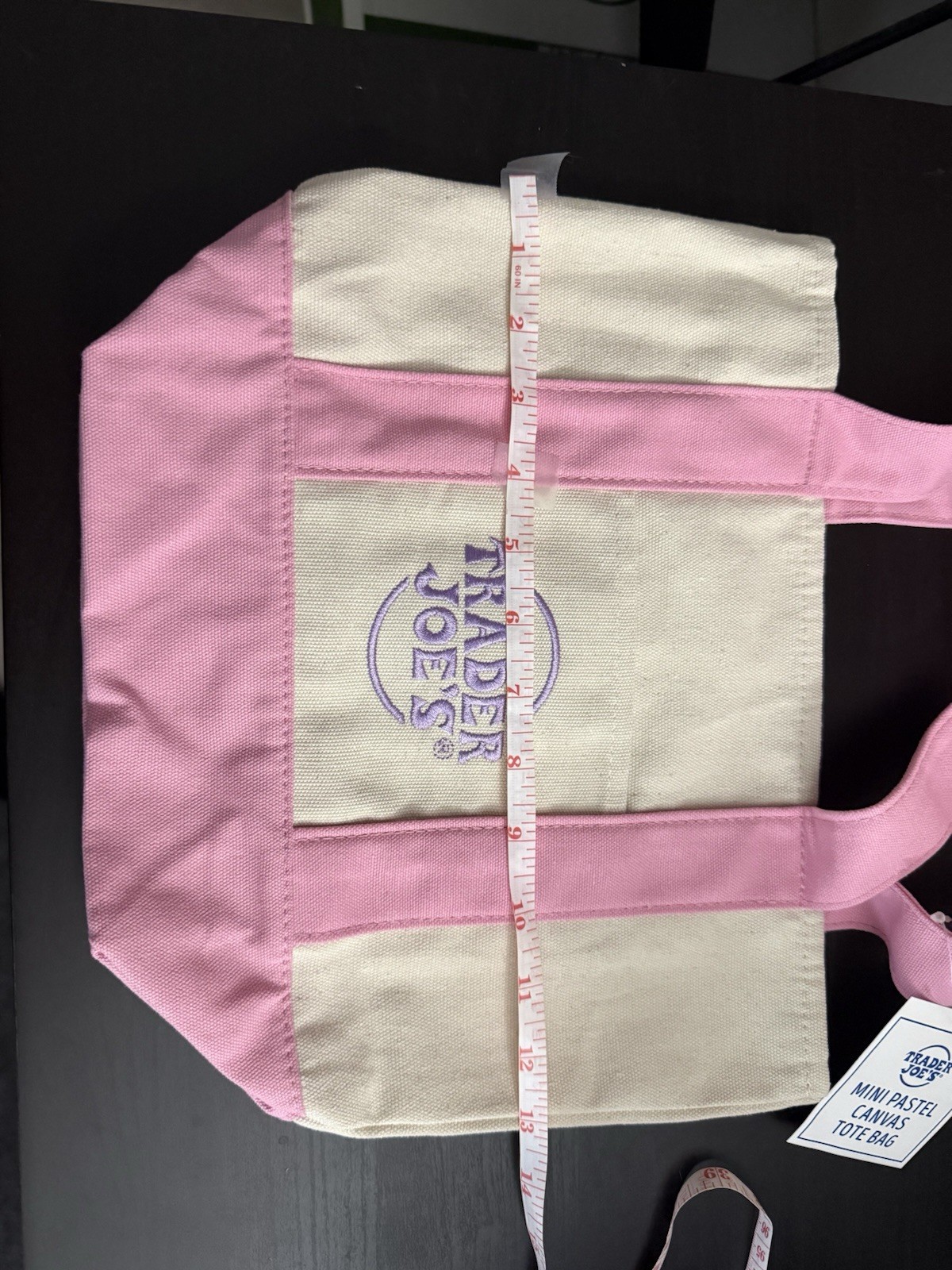 Trader Joe’s Mini Pastel Tote Bag Cotton Polyester Pink Beige Small Foldable