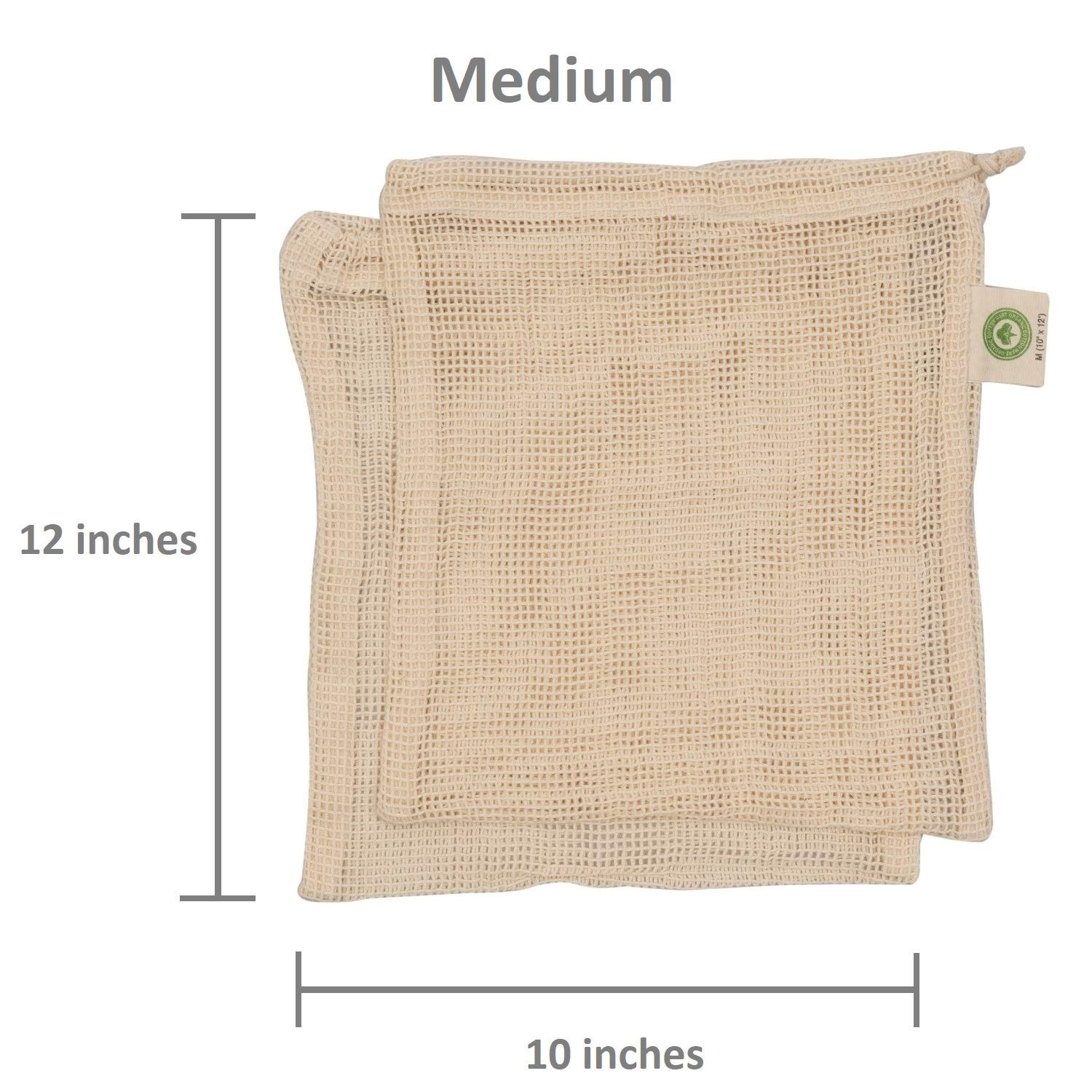 Reusable Cotton Mesh Produce Bags – 100% 2 Large, 2 Medium, 2 Small, White