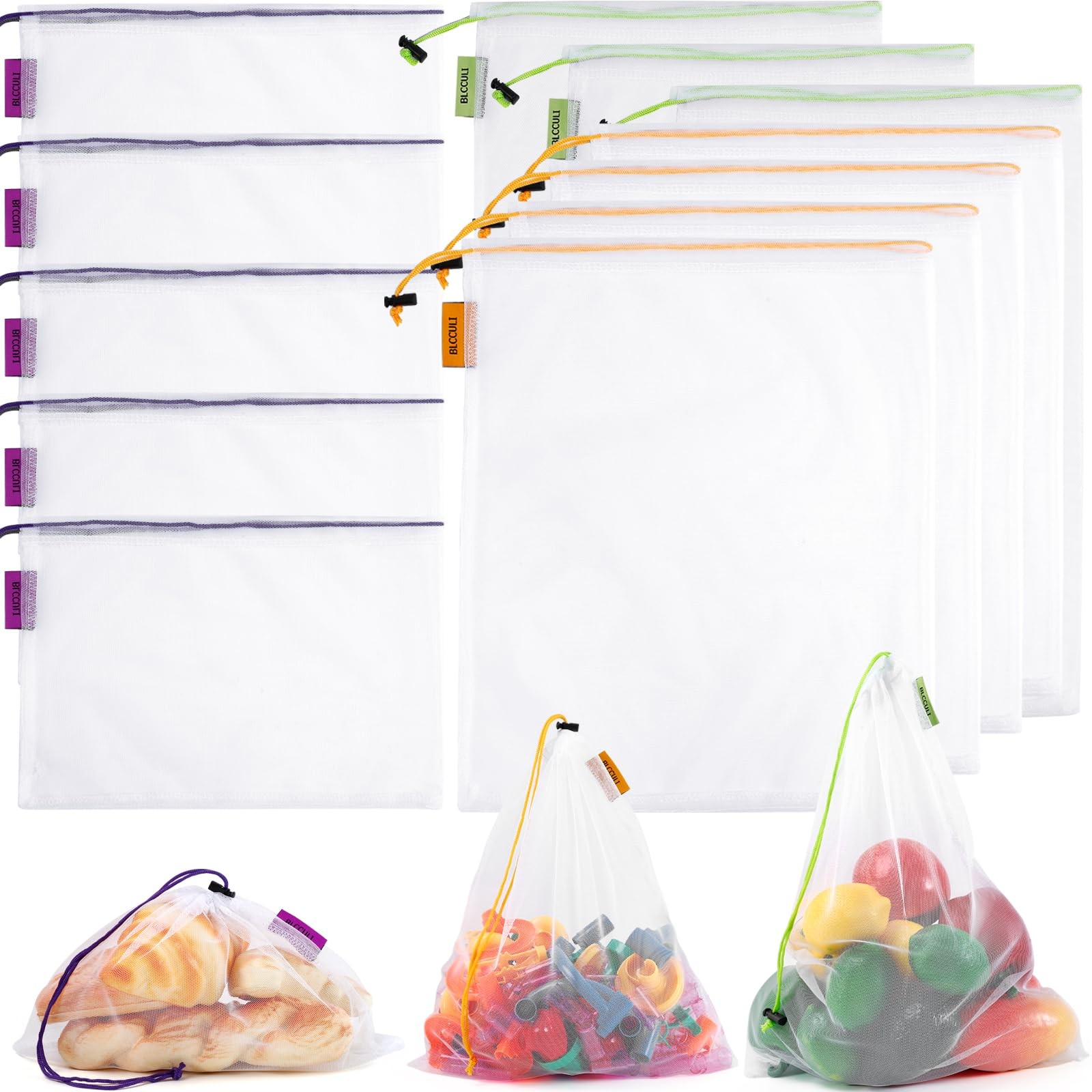 12 Pcs Reusable Produce Bags,Washable Mesh Produce Bags,Mesh Grocery Bag with…