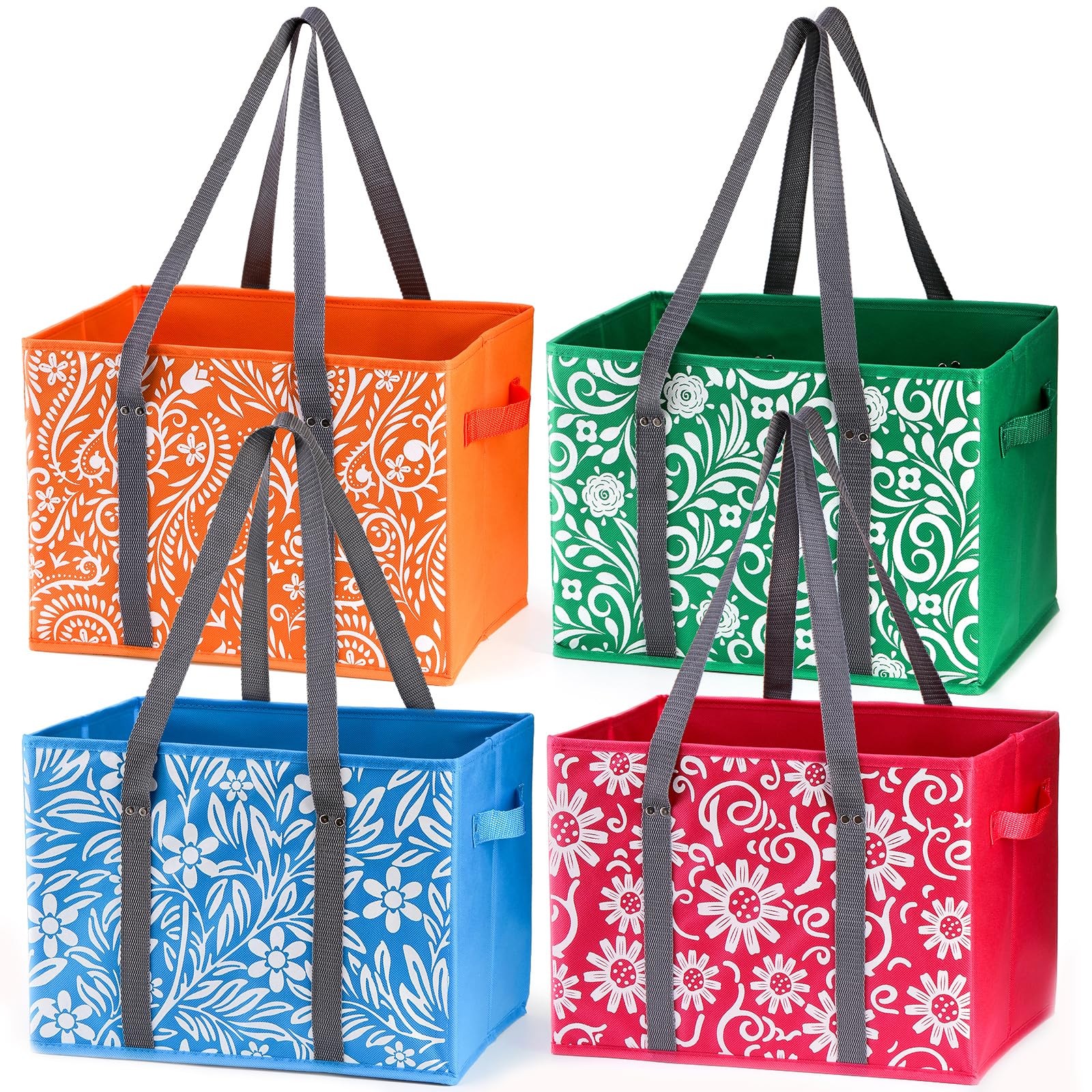 4 Pack Reusable Grocery Bags Collapsible Large Storage Box Bag with Reinforced