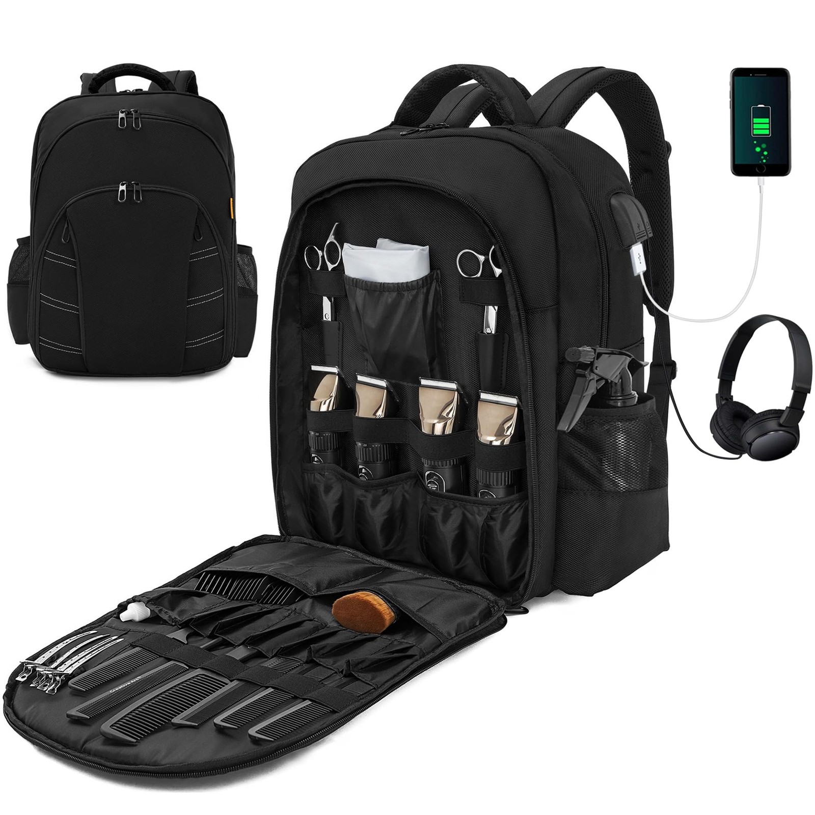 OUUTMEE Barber Supplies Bag, Portable Backpack Bag 12.1″x4.6″x17.2″, Black