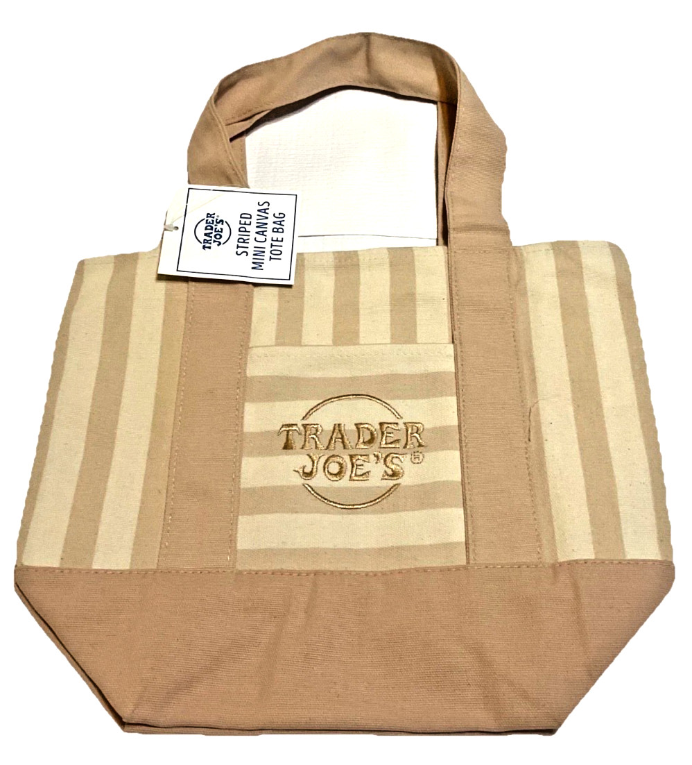 Trader Joe’s Mini Canvas Tote Bag-New Striped Brown/Green/Pink/Blue Reusable