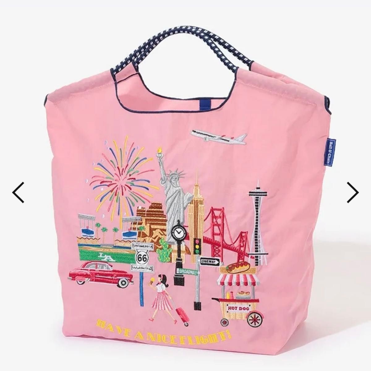 [US Tax Paid] Ball&Chain JAL Original Embroidered Reusable Shopping Bag Pink NEW