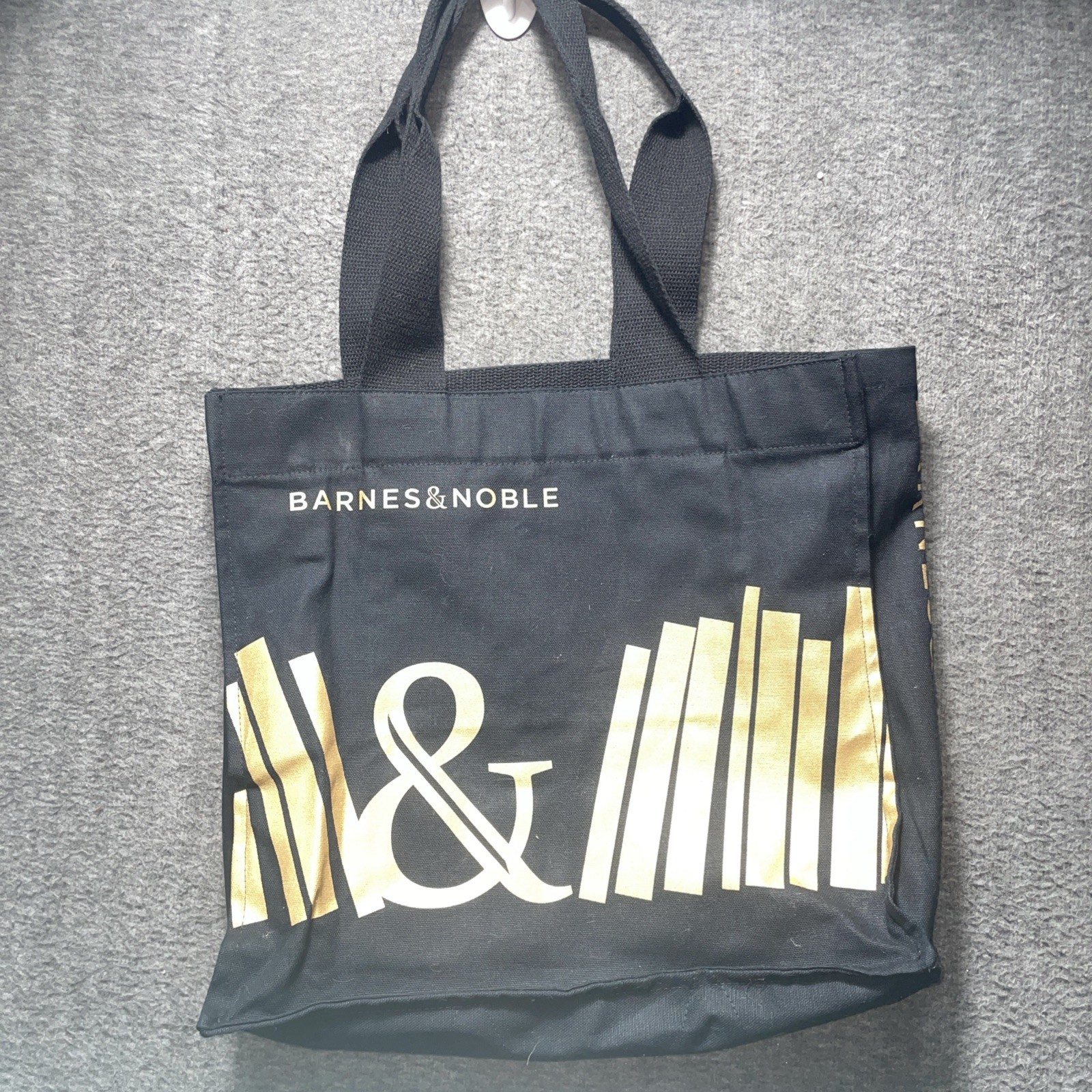 Barnes & Noble Premium Organic Cotton Tote Bag Black Gold Inside Pocket Key Loop