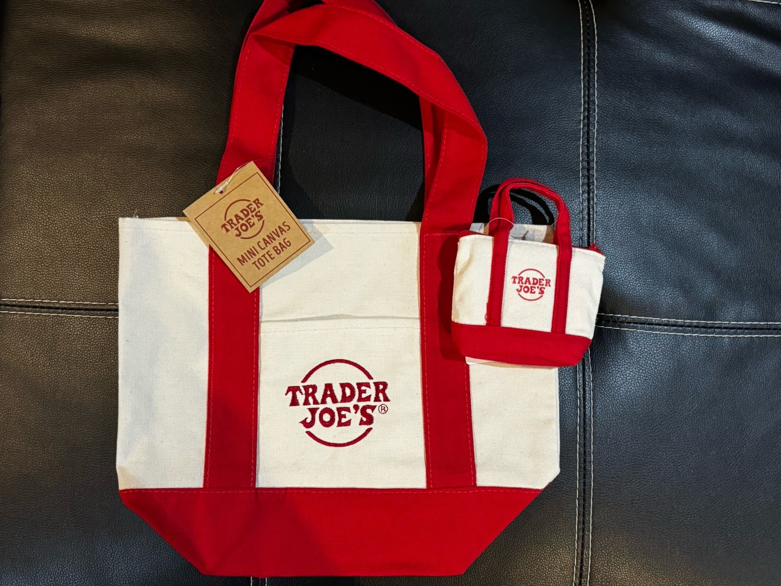 Trader Joe’s Canvas Micro Tote Red Reusable Grocery bag 2025 And Small Tote