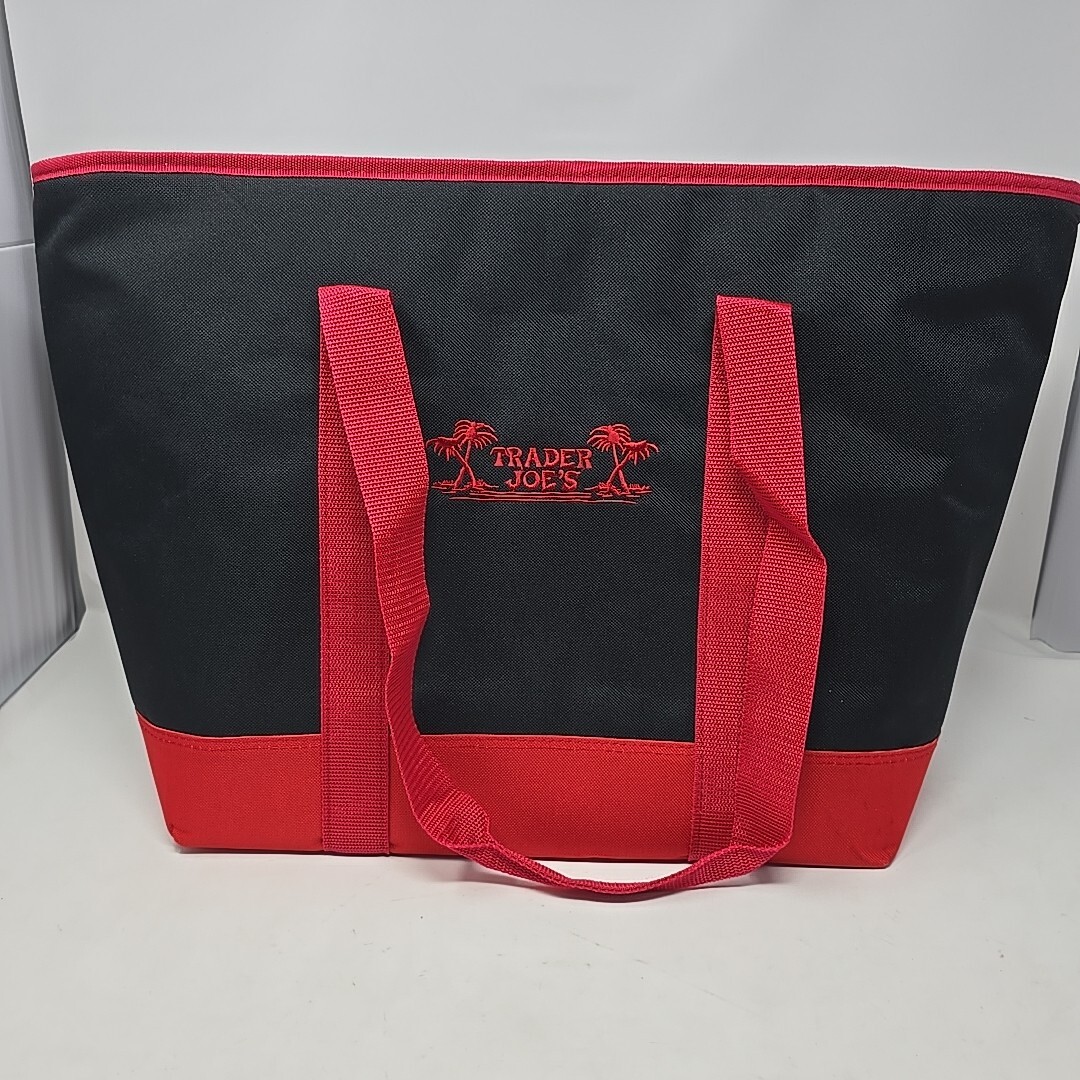 Trader Joe’s Black Red Insulated Large Cooler Tote Reusable Shopping Bag NWT