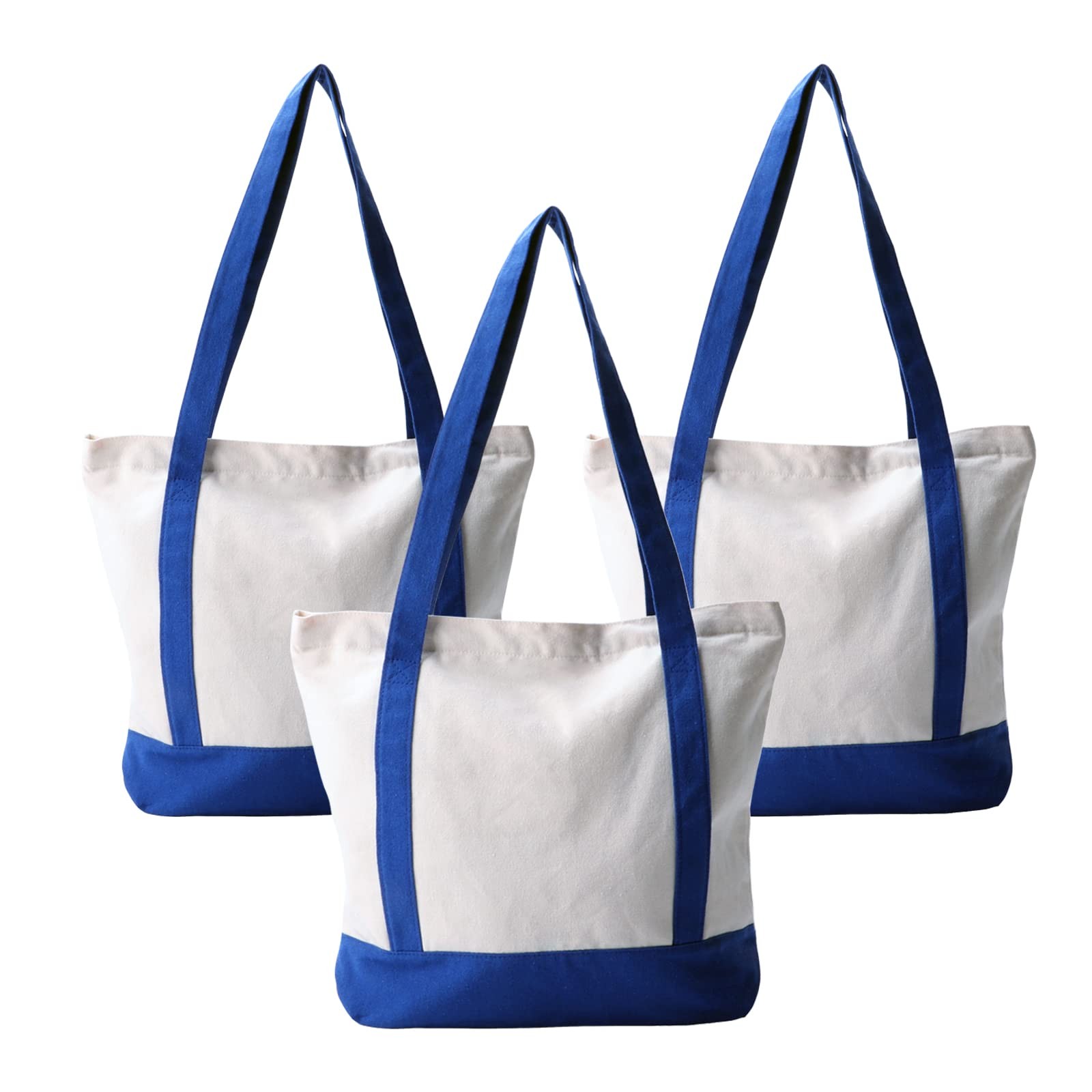 Zippered Canvas Tote Bag, 16.5″x 14″x5 Heavy Duty Plain Blank Canvas Bag Tote…