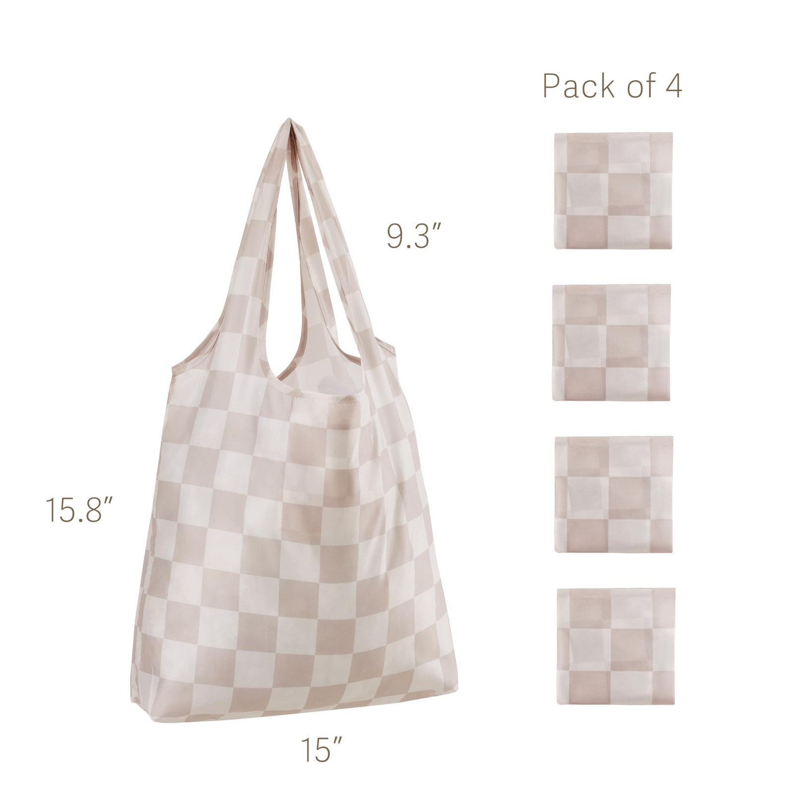 Beige Khaki Checkered Reusable Grocery Shopping Bags 4 Packs, Cute Colorful A…