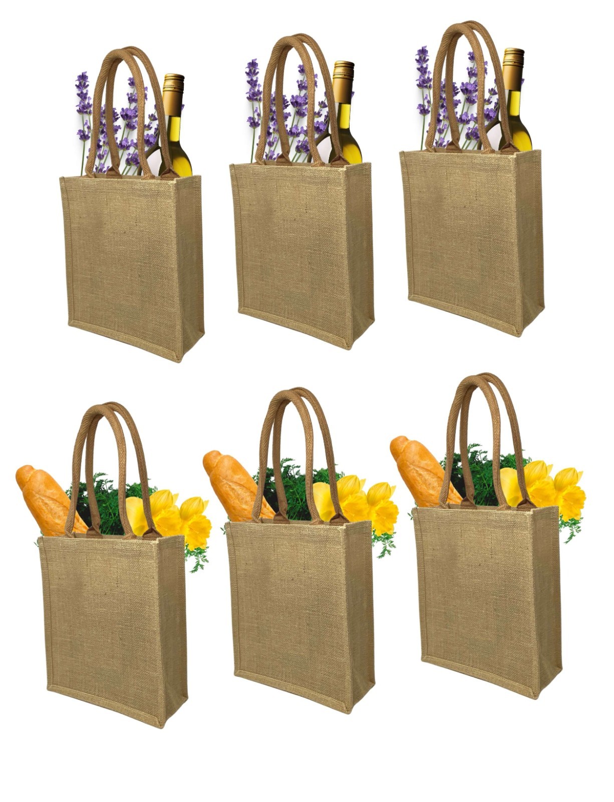 10 Pack Jute Burlap Tote Bags with Handles (11 x 9.5 in) DIY Art Blank Beach