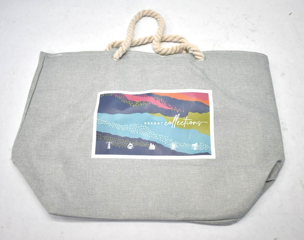 Fabric Tote bag Shopping Storage w Rope Handles Gray Resort Collections Design