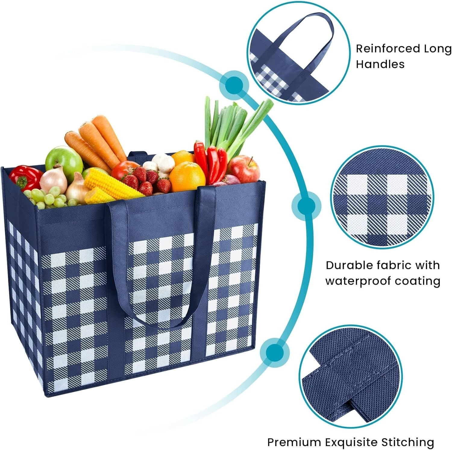 Bulk Reusable Grocery Bags, 10-Pack, Water Resistant, Blue