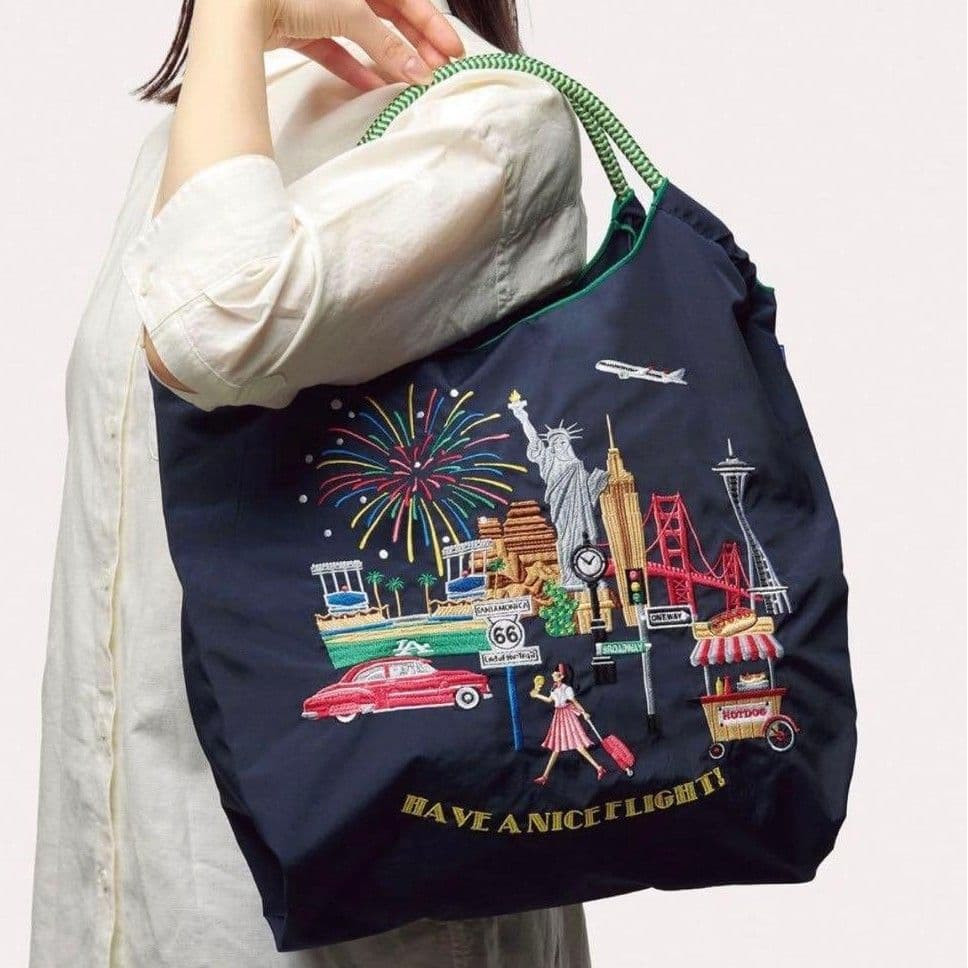 [US Tax Paid] Ball&Chain JAL North America Embroidered Shopping Bag Navy NEW