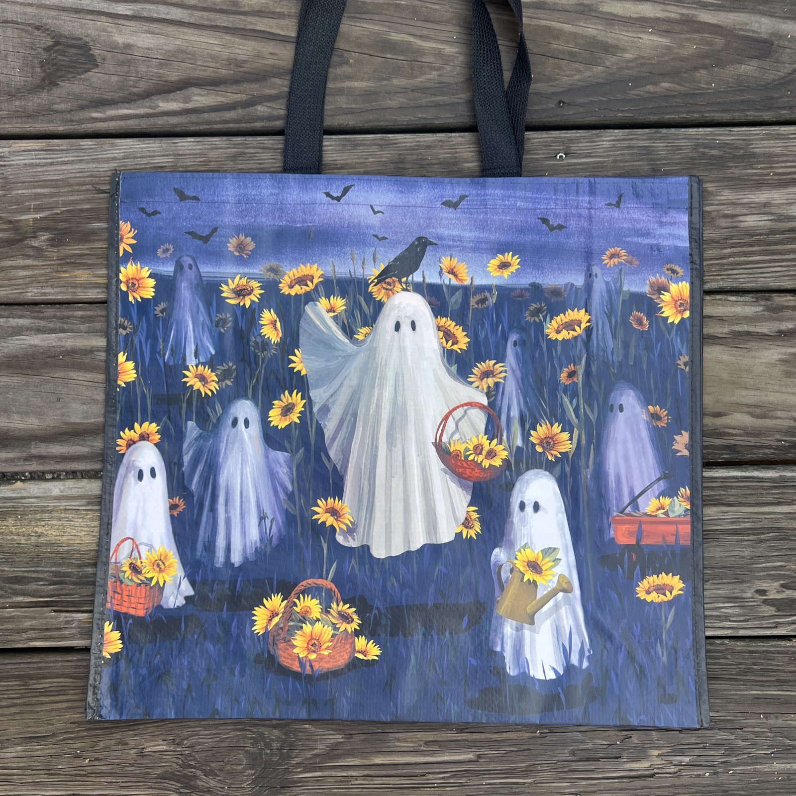 Halloween Ghosts 👻Baskets Sunflowers 🐦‍⬛ CROWS Bats Shopping Bag New🌼TJX🌼