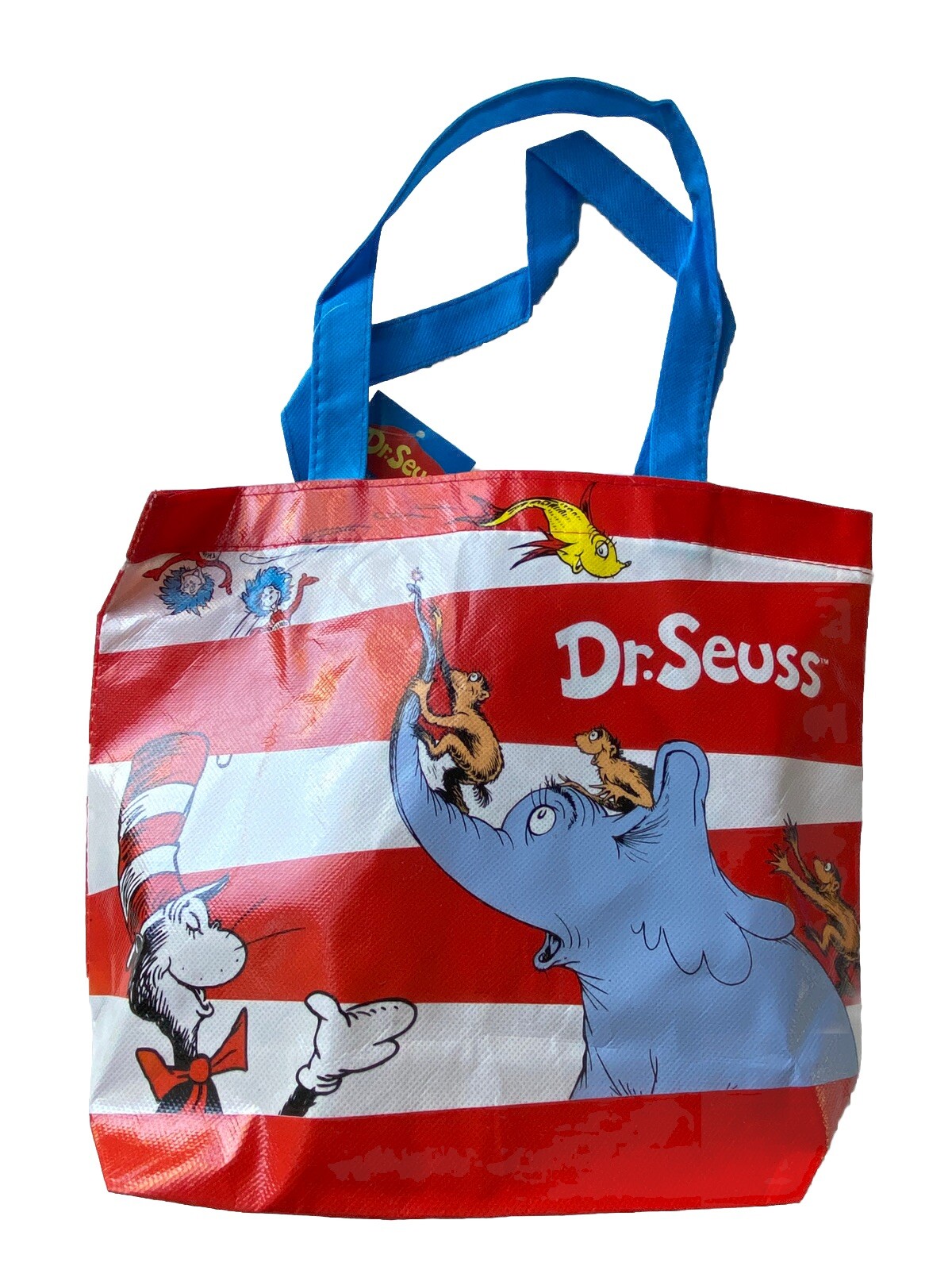 DR. SEUSS LOT OF 5 REUSABLE VINYL TOTE BAGS NEW ONE FISH TWO FISH BLUE FISH